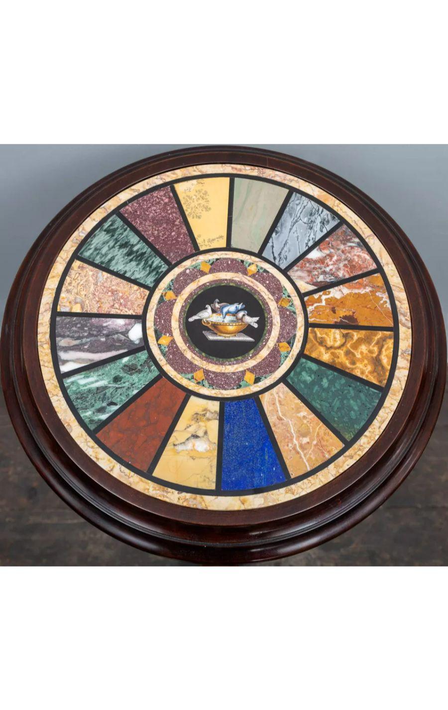 Regency Antique dark wooden Occasional Inlaid Round Table with Specimen Marble Top For Sale