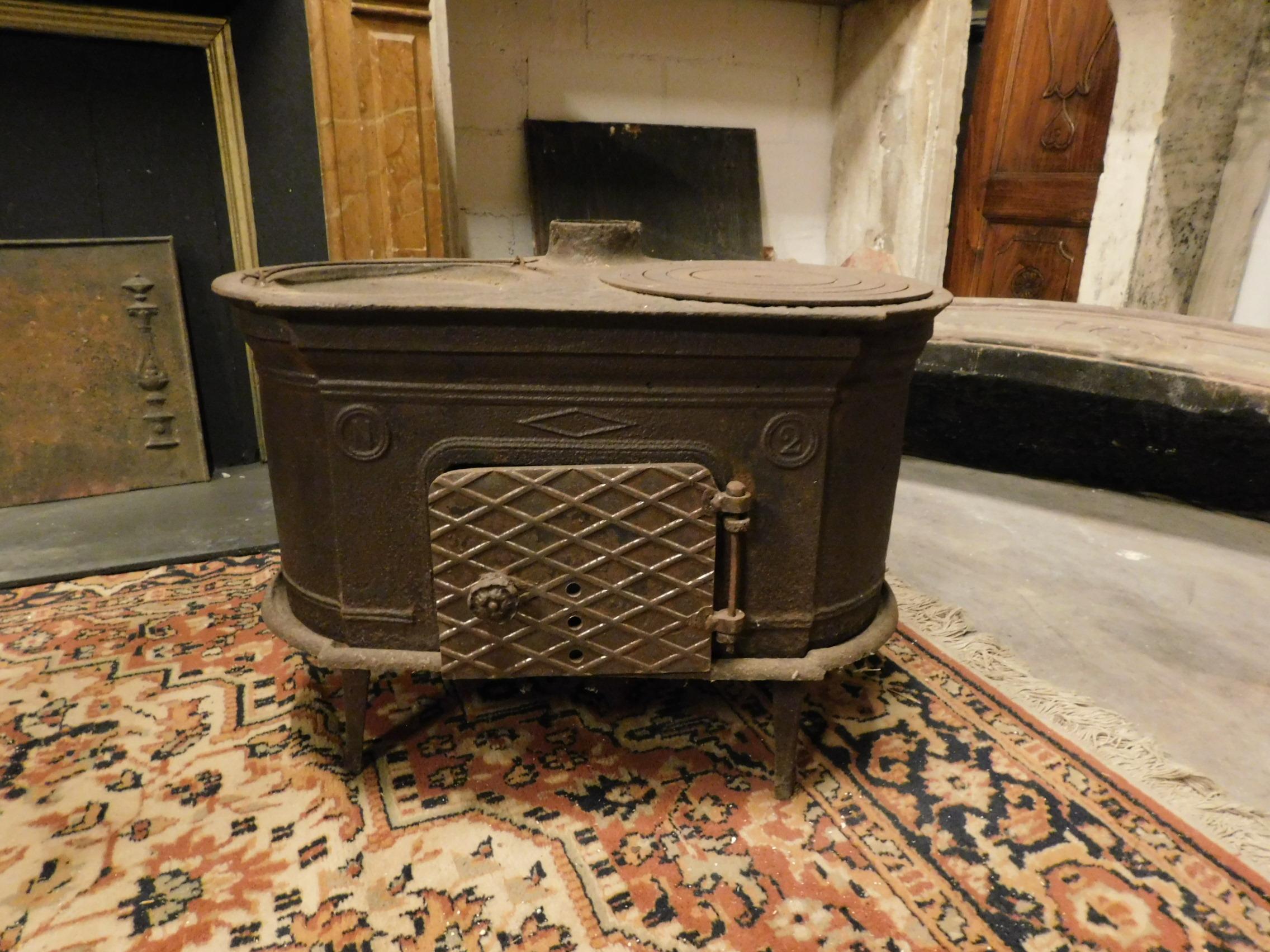 20th Century Antique Dark Wrought Iron Stove, Typically from the Italian Valleys, 1900