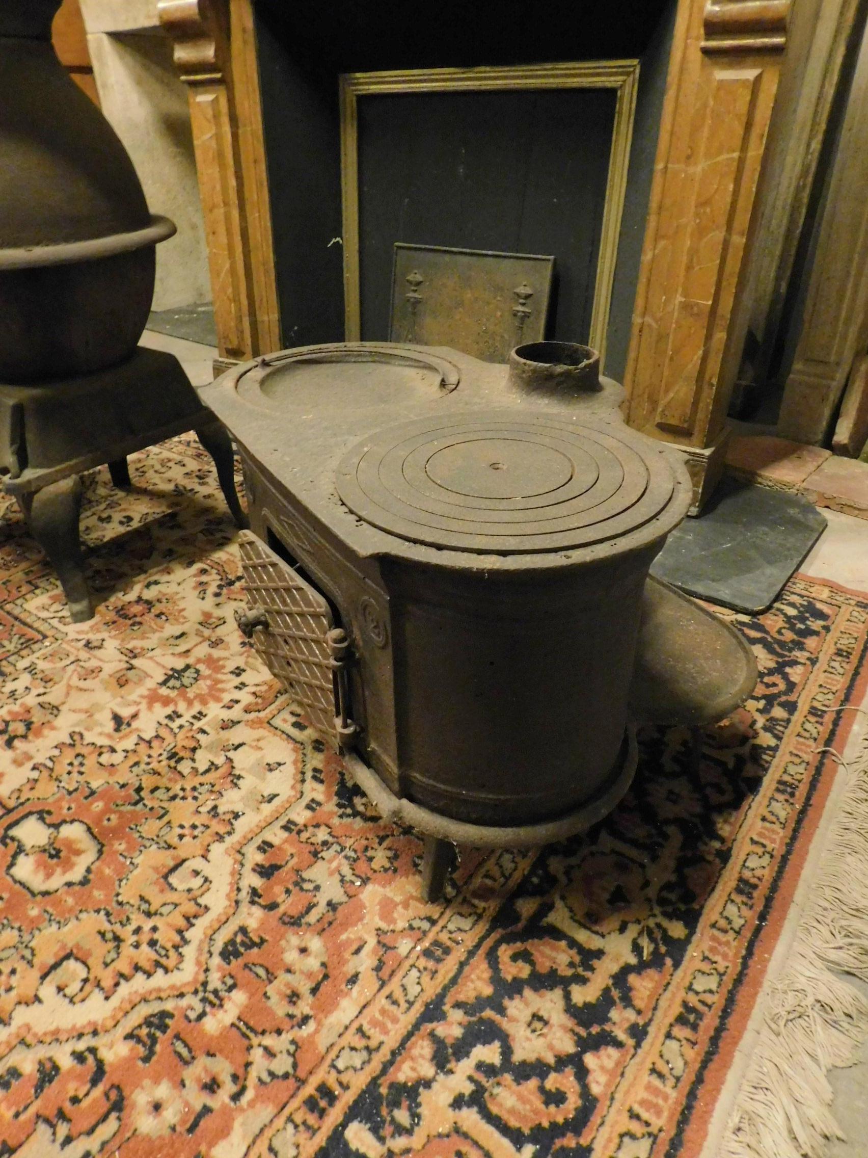 Antique Dark Wrought Iron Stove, Typically from the Italian Valleys, 1900 1