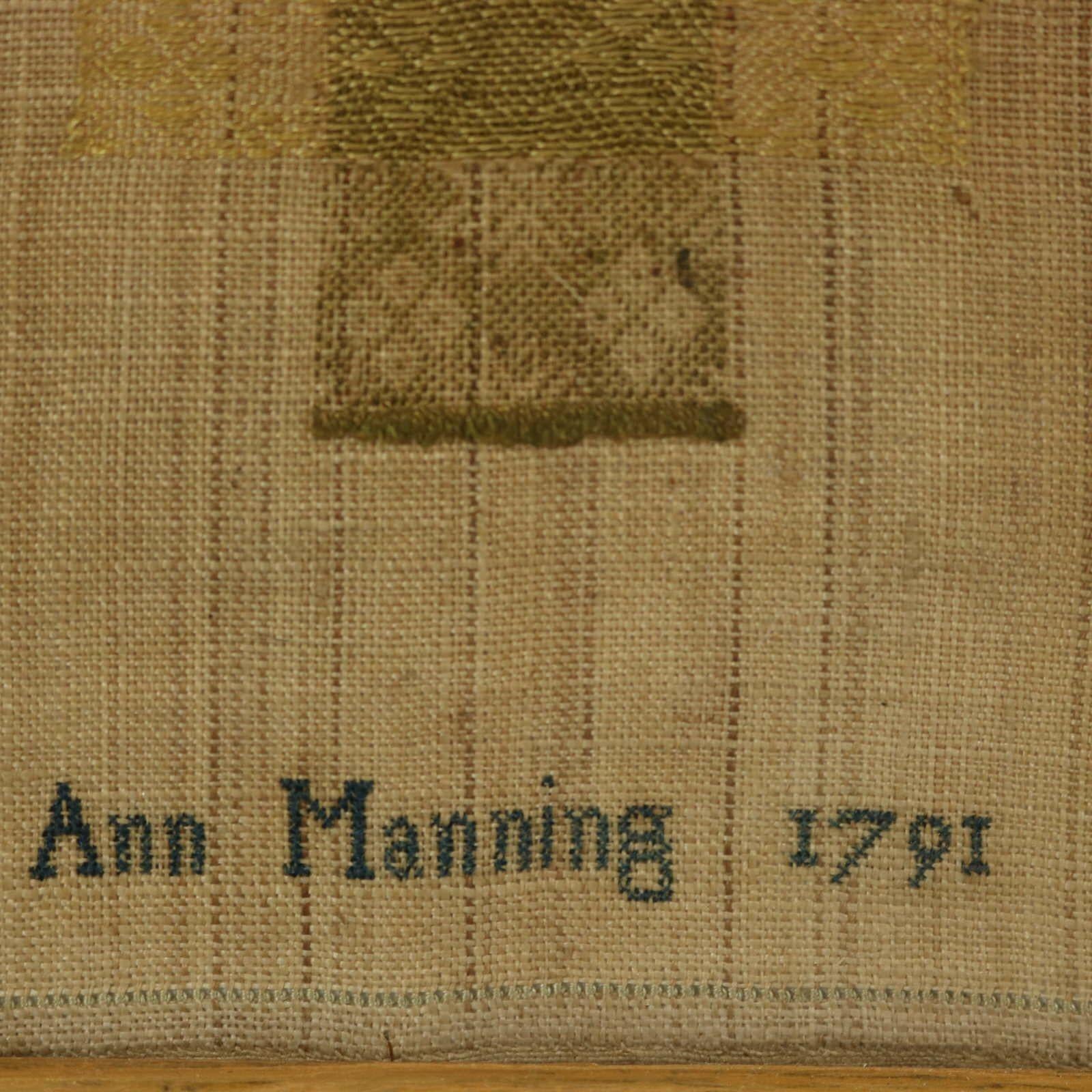 Silk Antique Darning Sampler, 1791, by Ann Manning For Sale
