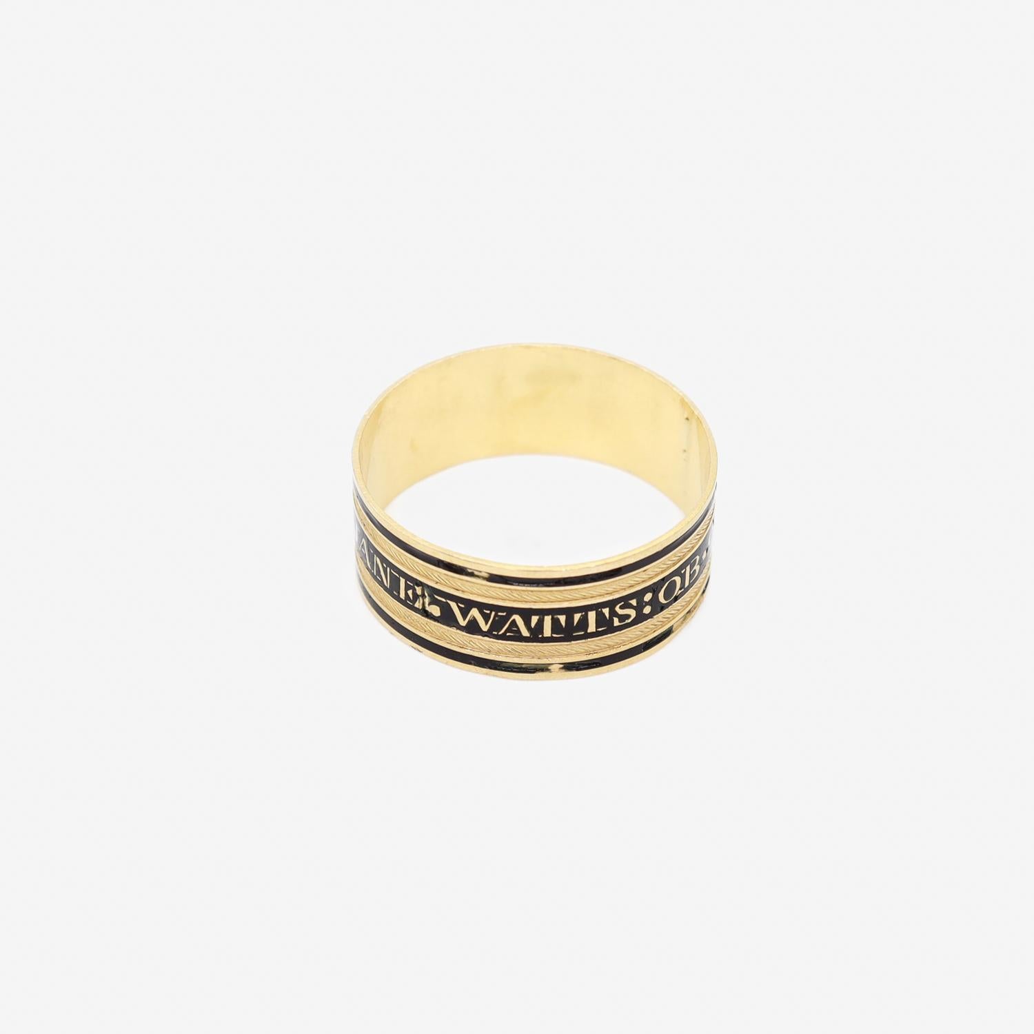 Antique Dated 1809 American or English 18K Gold & Black Enamel Mourning Ring 5