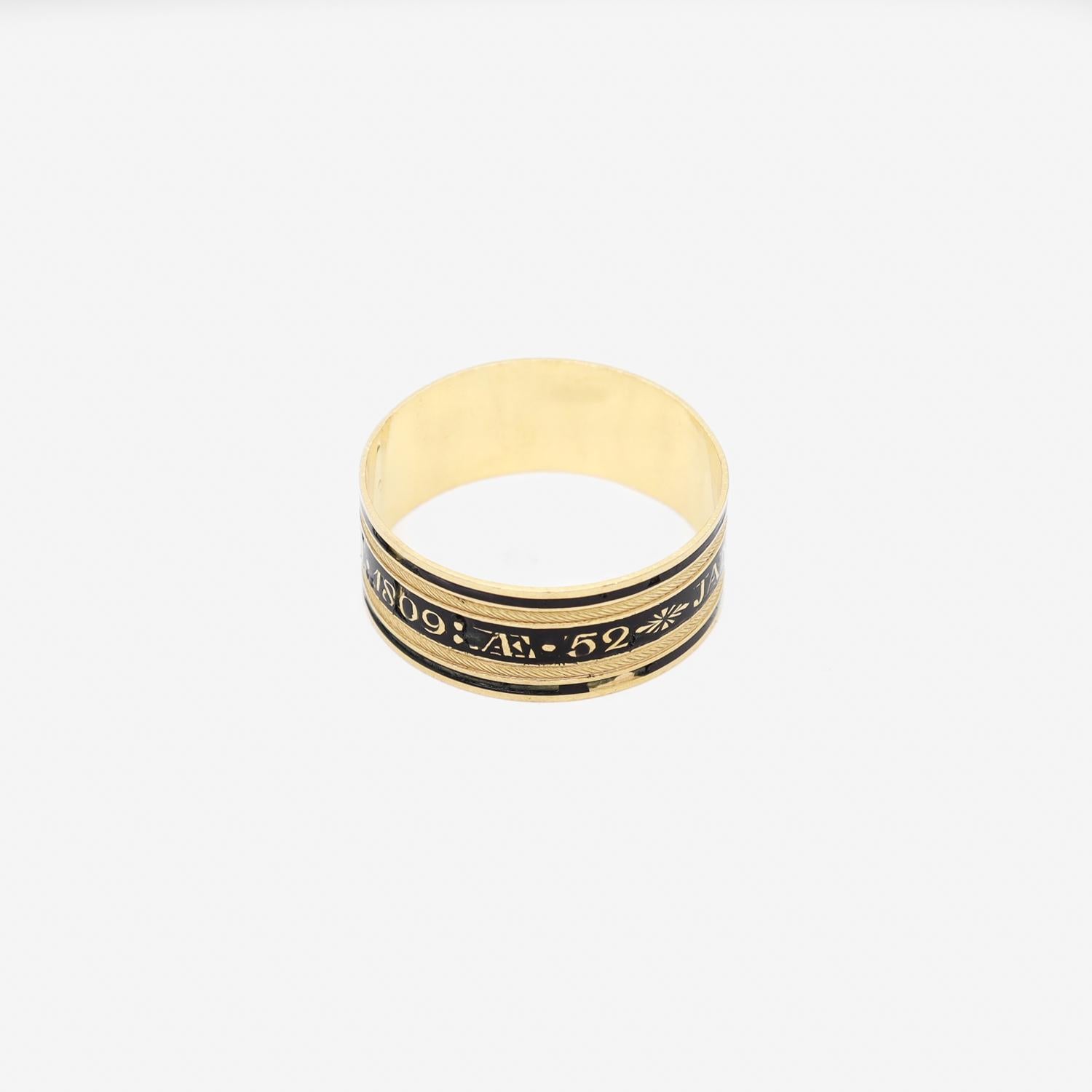 Antique Dated 1809 American or English 18K Gold & Black Enamel Mourning Ring 6