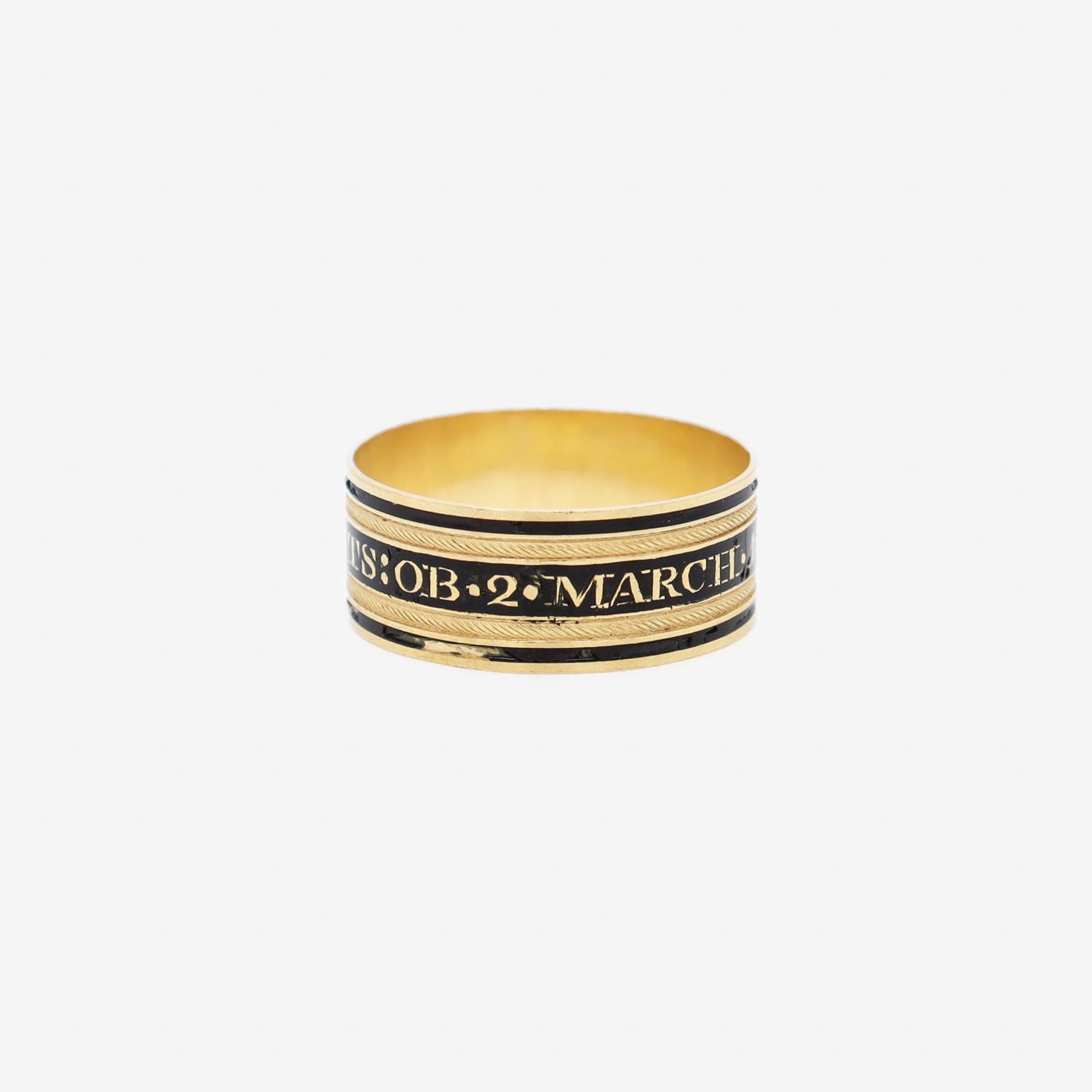 Antique Dated 1809 American or English 18K Gold & Black Enamel Mourning Ring 2