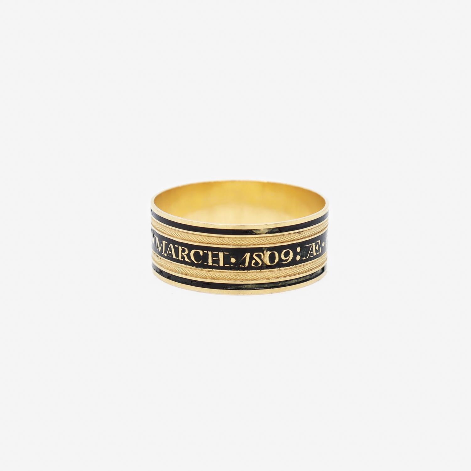 Antique Dated 1809 American or English 18K Gold & Black Enamel Mourning Ring 3