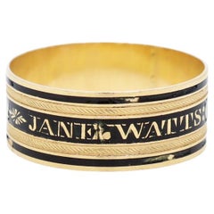 Antique Dated 1809 American or English 18K Gold & Black Enamel Mourning Ring
