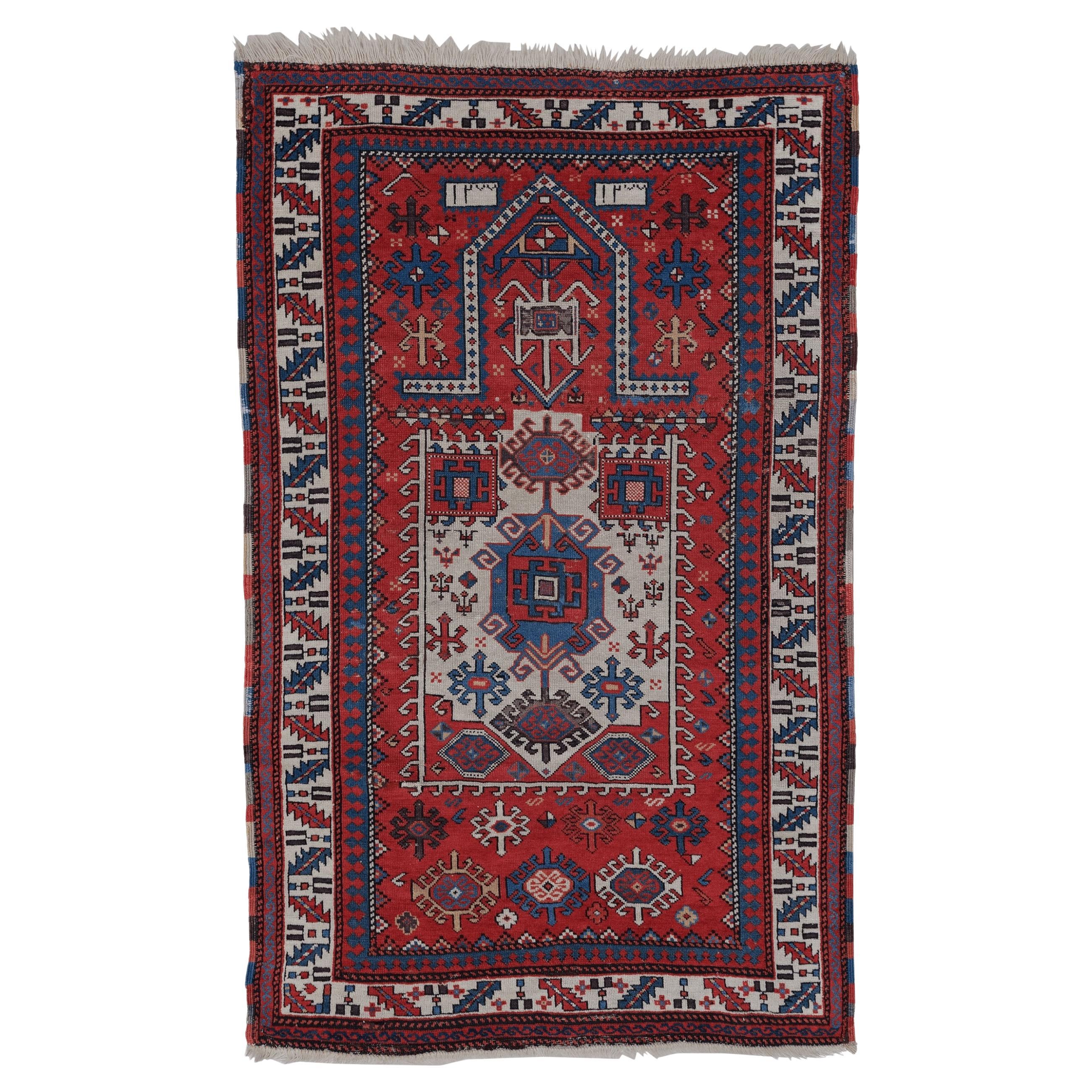 Ancien tapis de prière Kazak daté / Daté de 1277 AH = 1860 AD