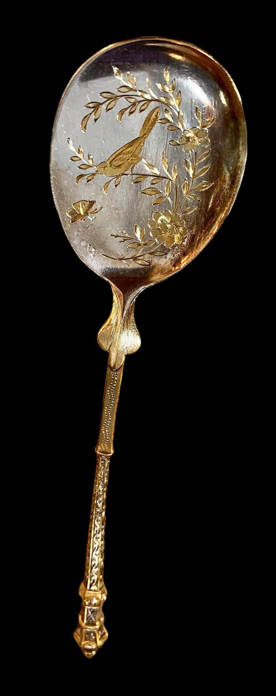 Antiguas palas/cucharas para helado Daubree de plata vermeil en estuche de presentación en venta 4