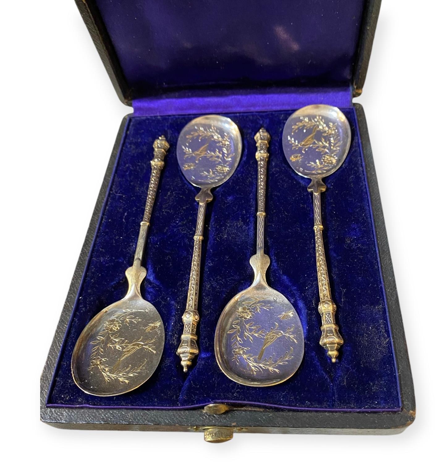 Antiguas palas/cucharas para helado Daubree de plata vermeil en estuche de presentación en venta 5