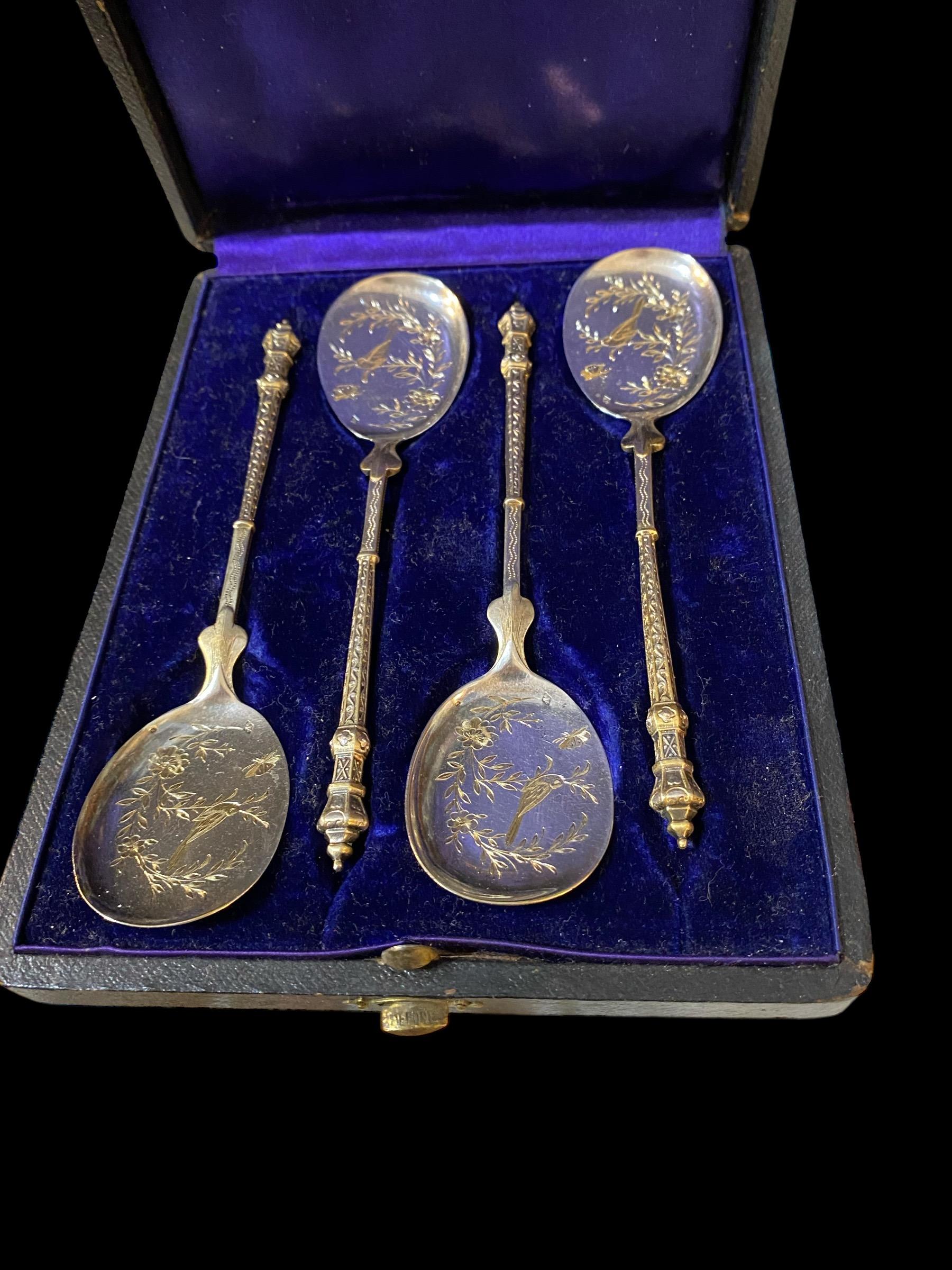 Antiguas palas/cucharas para helado Daubree de plata vermeil en estuche de presentación en venta 6
