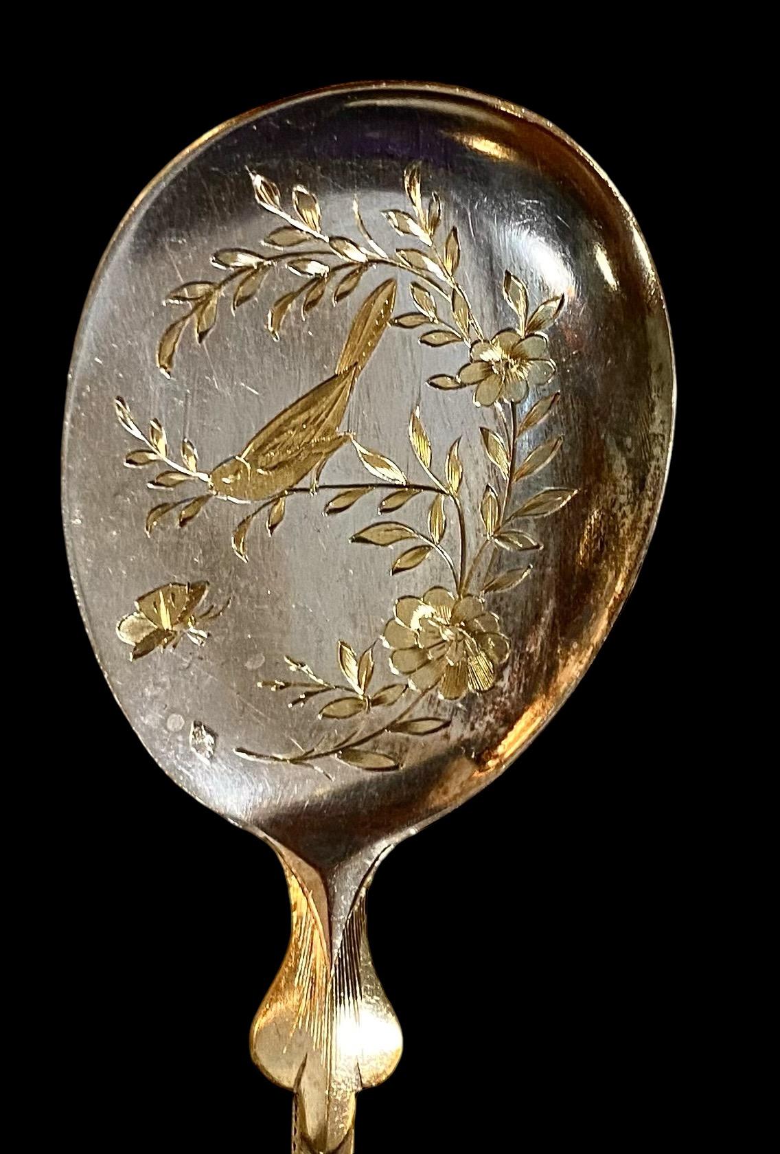 Antiguas palas/cucharas para helado Daubree de plata vermeil en estuche de presentación Belle Époque en venta