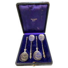 Antique Daubree Silver Vermeil Ice Cream Shovels/Spoons In Presentation Case
