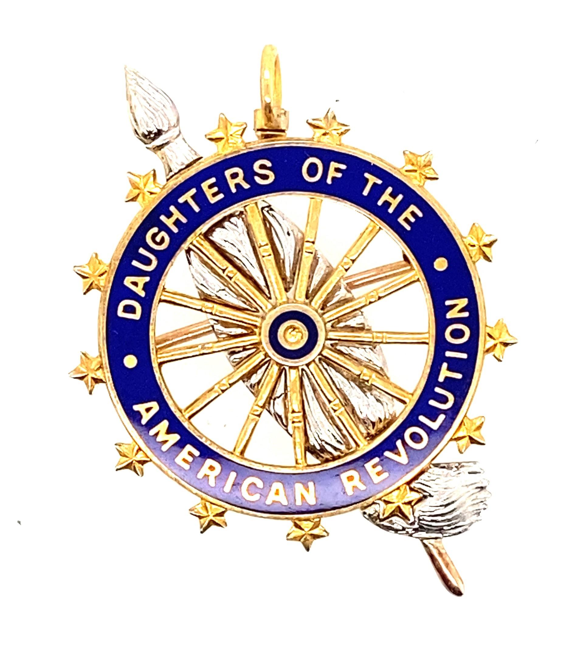 Edwardian Antique Daughters of the American Revolution Gold & Platinum Brooch Original Box