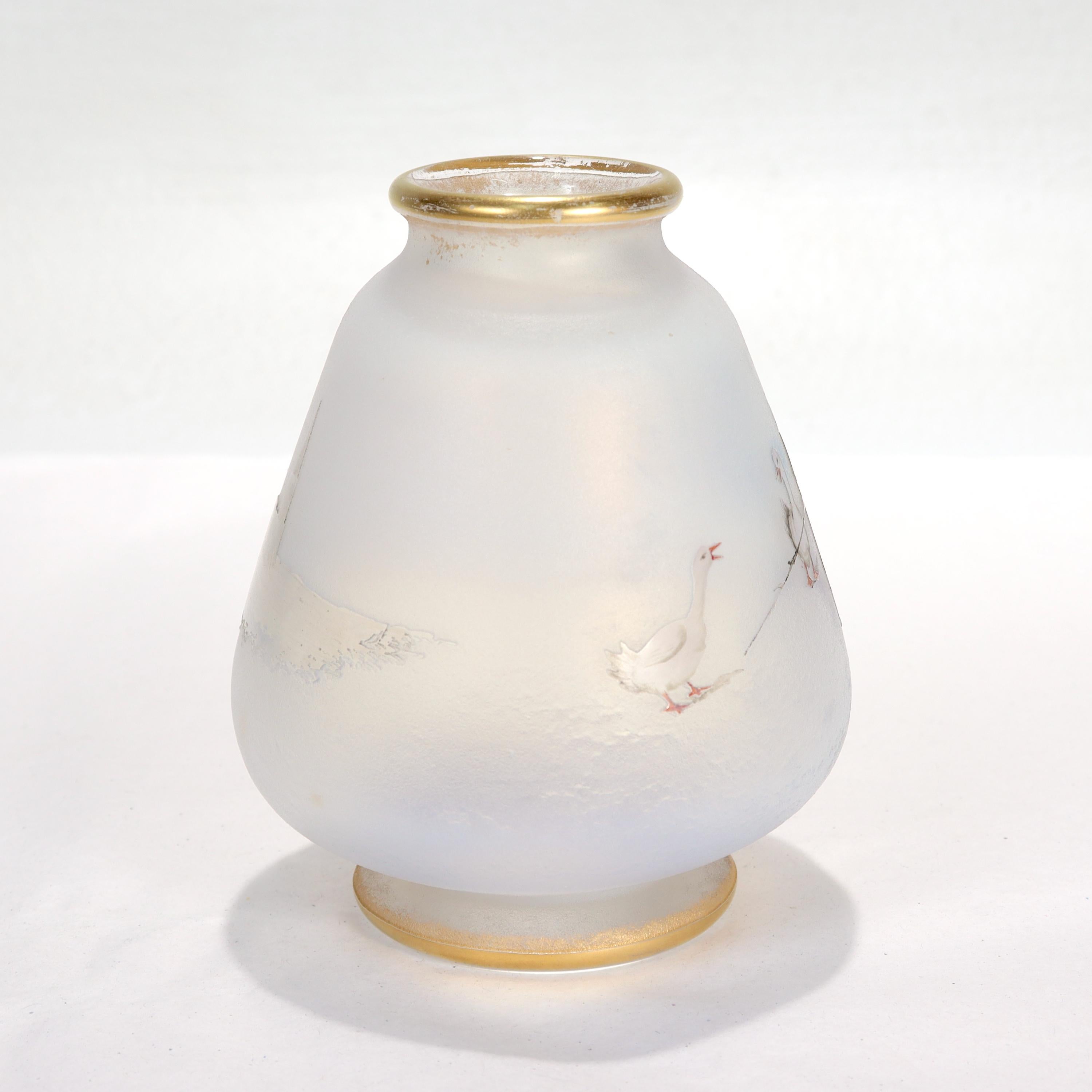 Early 20th Century Antique Daum Nancy French Art Glass Vase of the Goose Girl, circa 1900