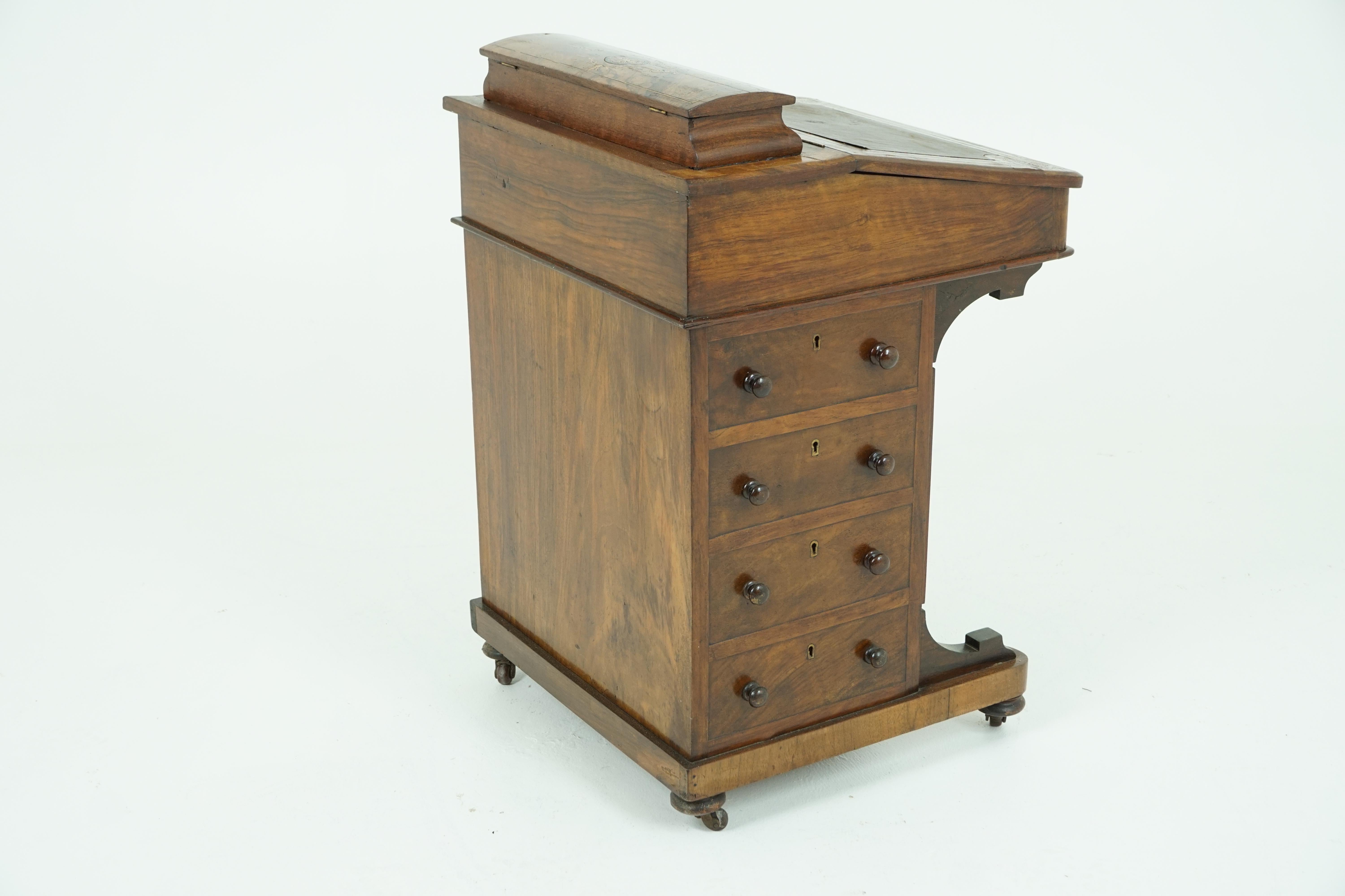 Antique Davenport Desk, Inlaid Burr Walnut Desk, Victorian, Scotland 1870, B1677 3