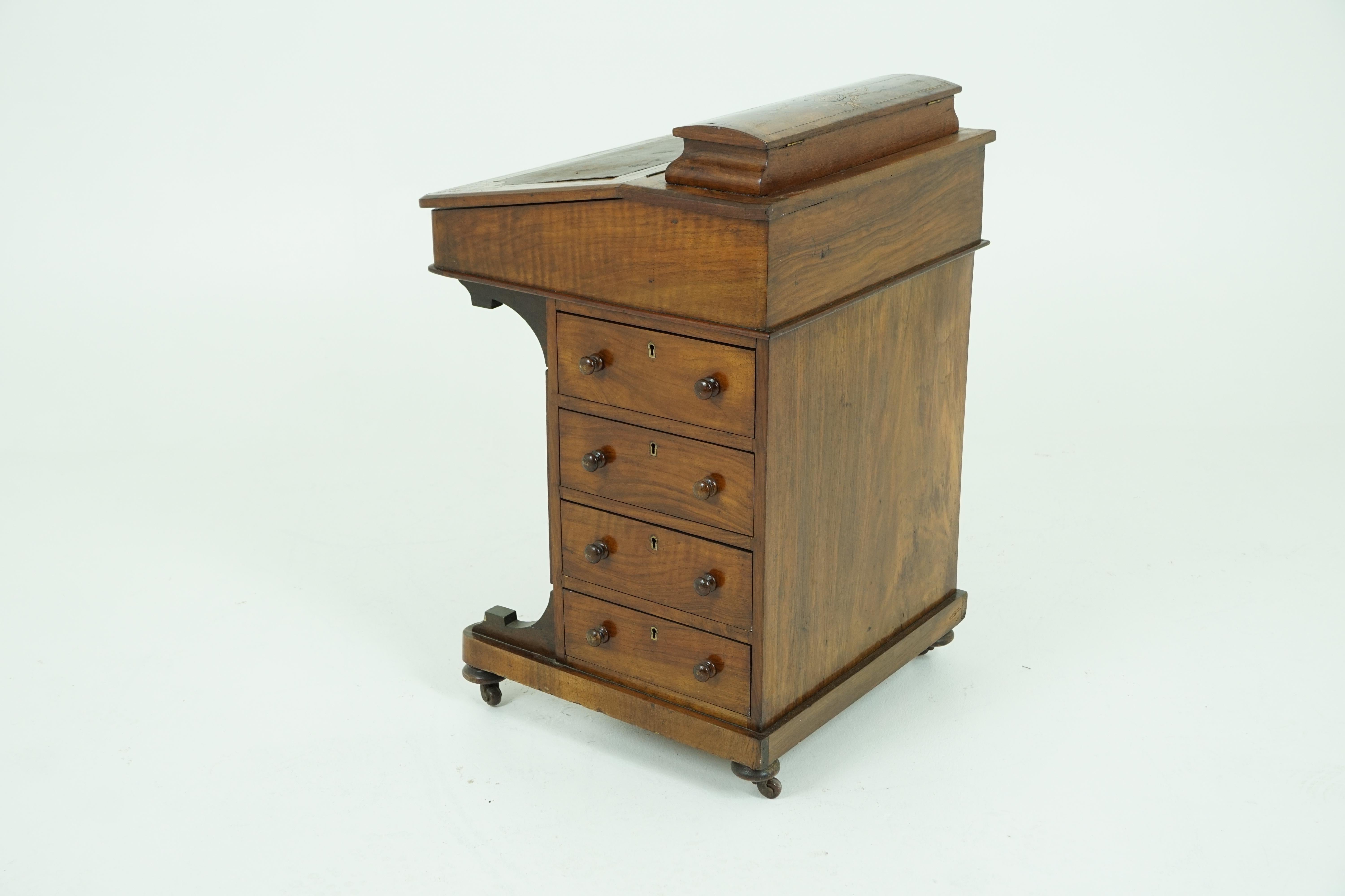 Late 19th Century Antique Davenport Desk, Inlaid Burr Walnut Desk, Victorian, Scotland 1870, B1677