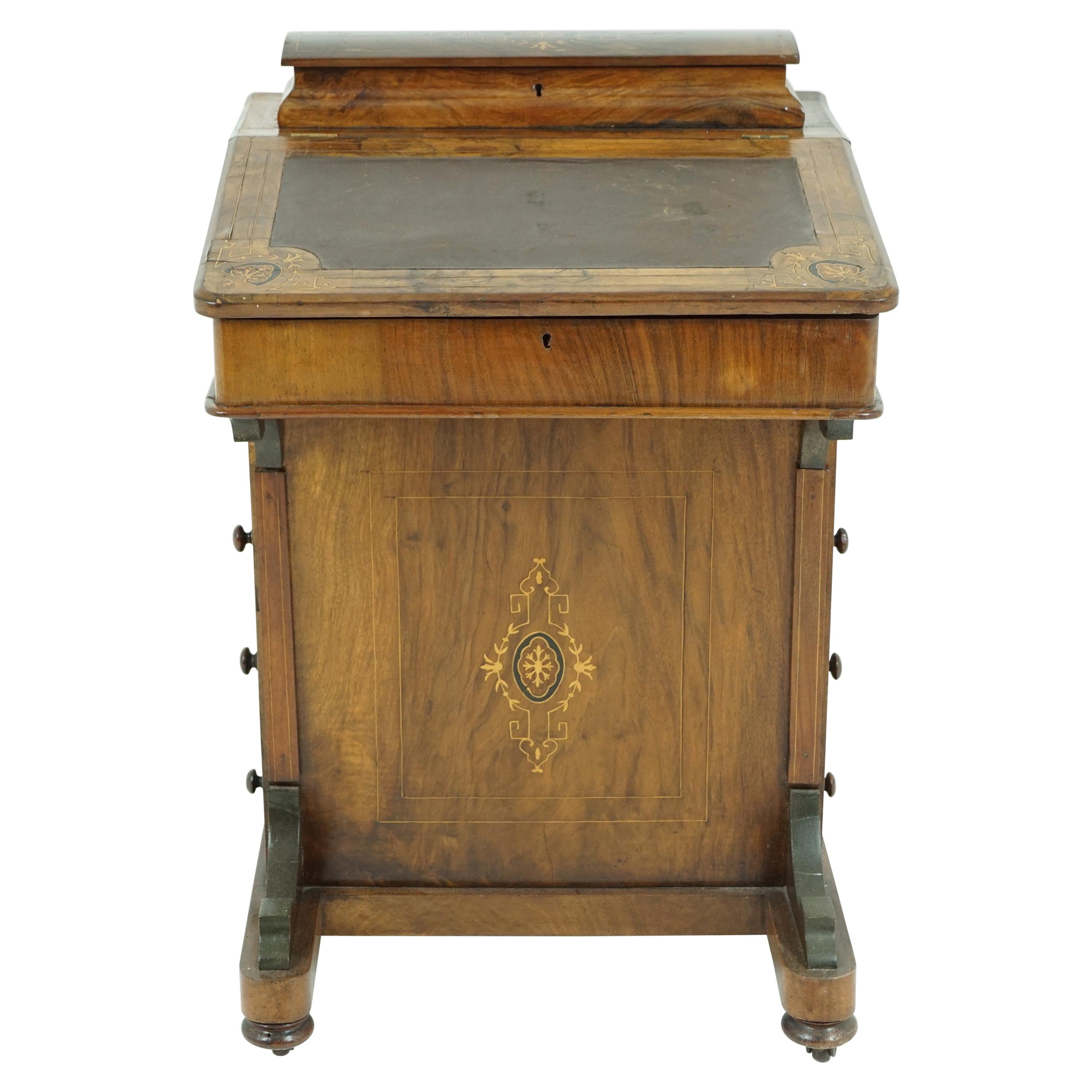 Antique Davenport Desk, Inlaid Burr Walnut Desk, Victorian, Scotland 1870, B1677