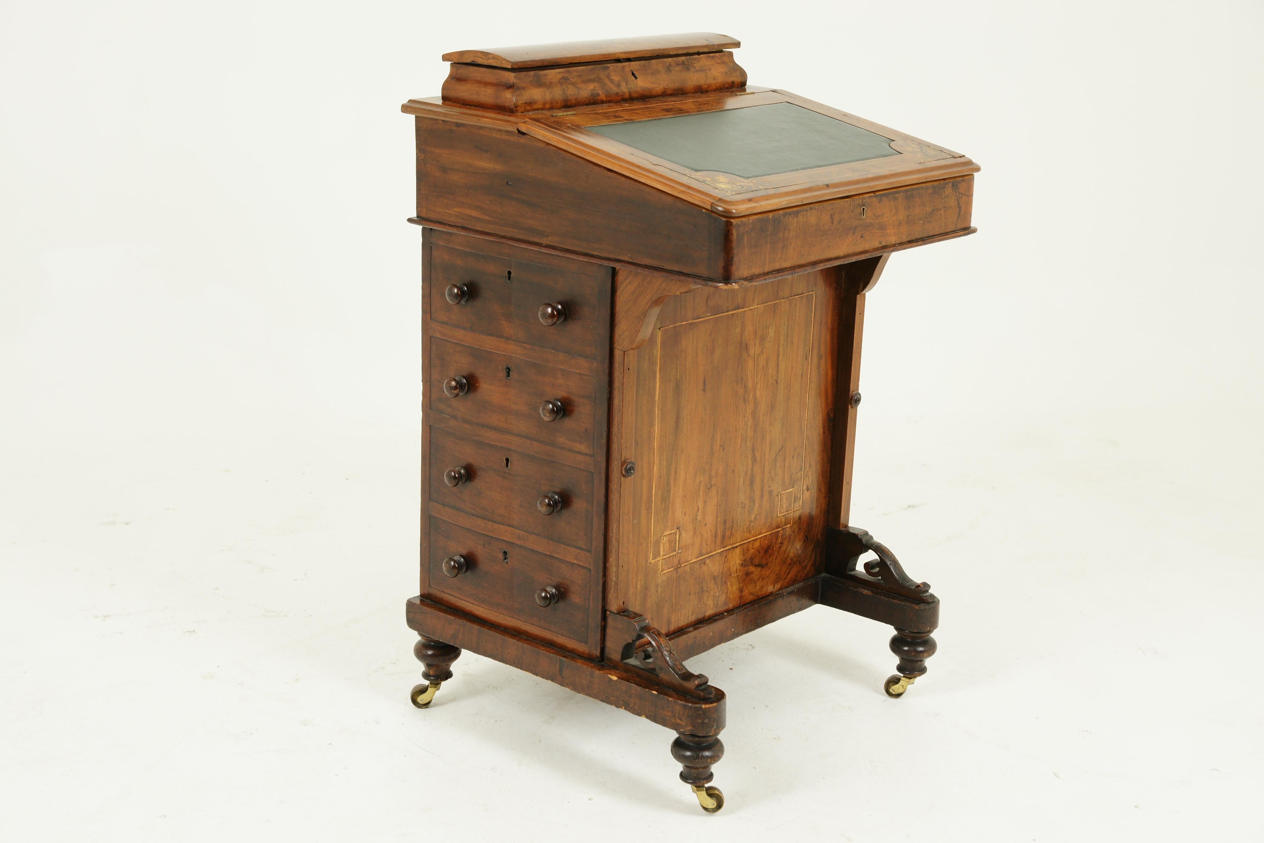Antique Davenport Desk, Inlaid Burr Walnut Desk, Writing Desk, Victorian, B1557 4