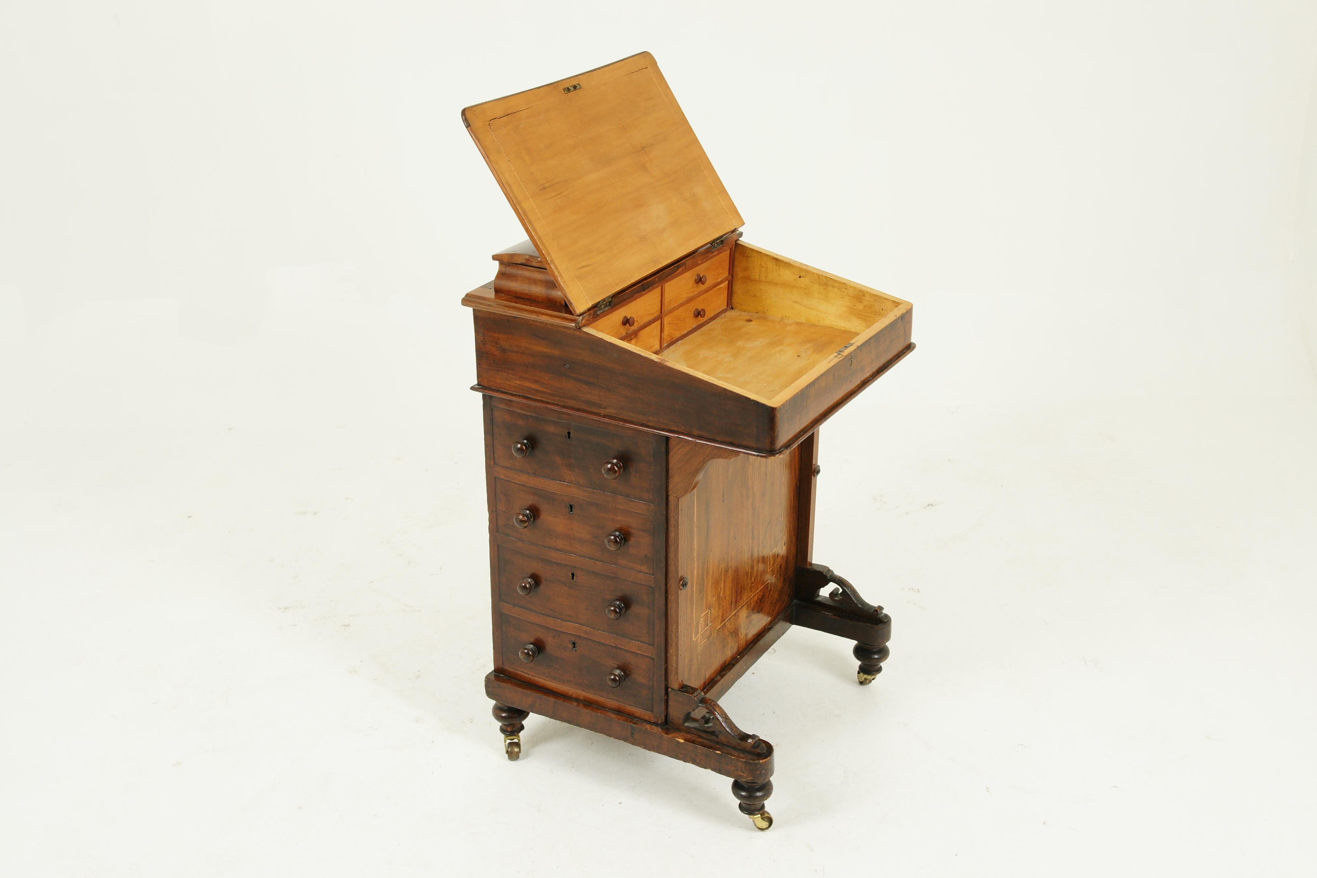 Late 19th Century Antique Davenport Desk, Inlaid Burr Walnut Desk, Writing Desk, Victorian, B1557