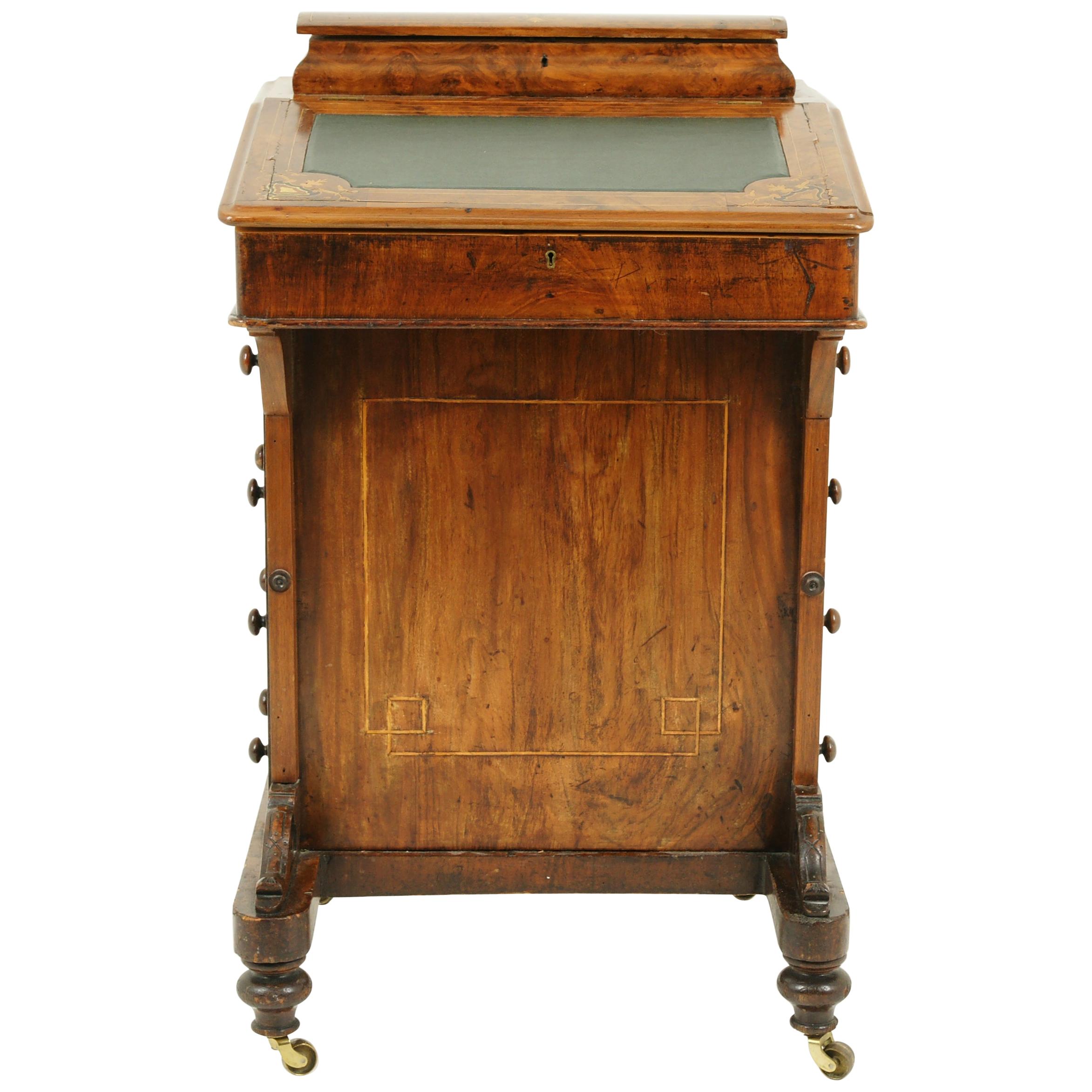 Antique Davenport Desk, Inlaid Burr Walnut Desk, Writing Desk, Victorian, B1557