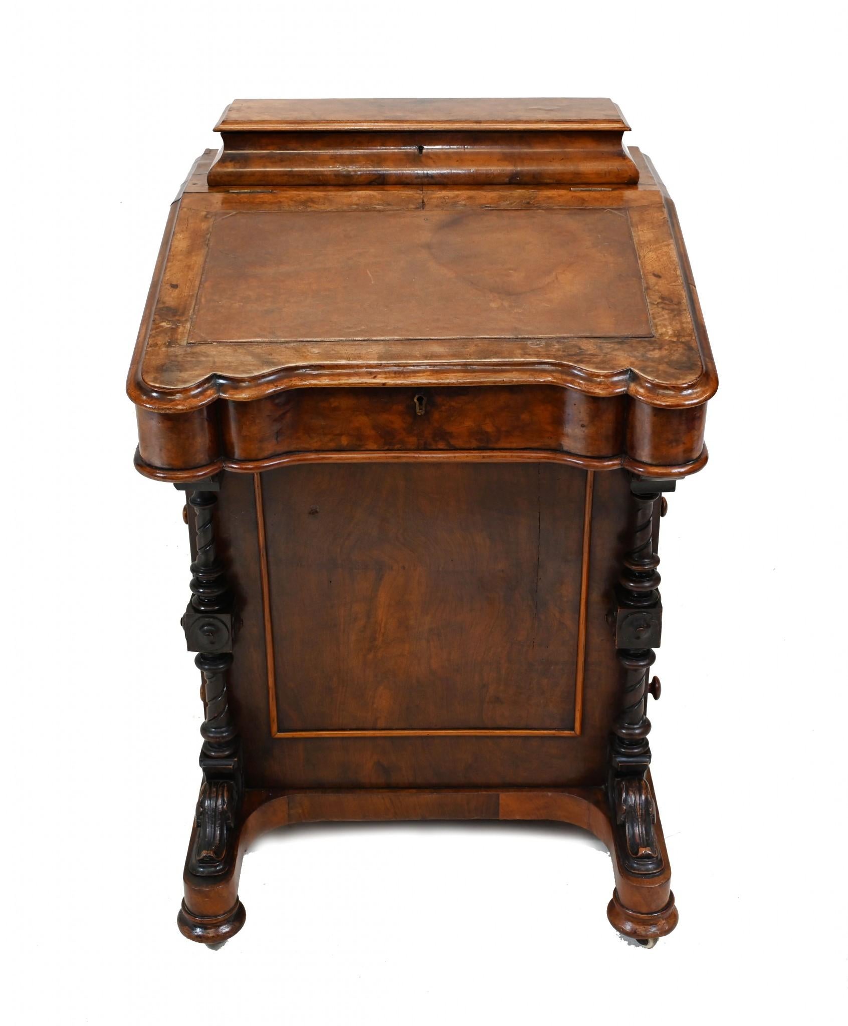 Antico scrittoio Davenport in noce vittoriano Secretaire 1880 in vendita 5