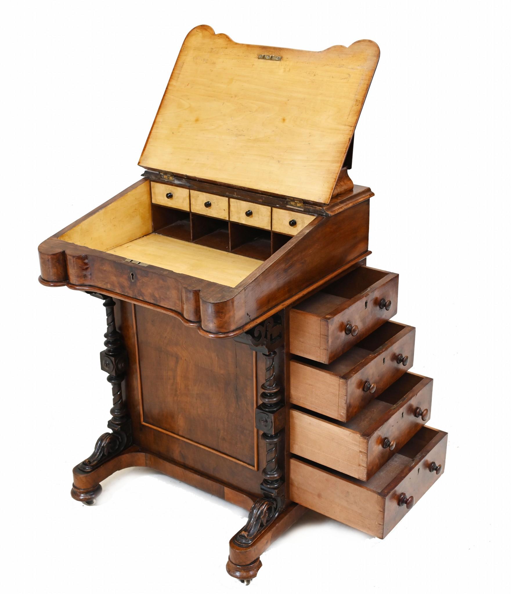 Antico scrittoio Davenport in noce vittoriano Secretaire 1880 in vendita 3