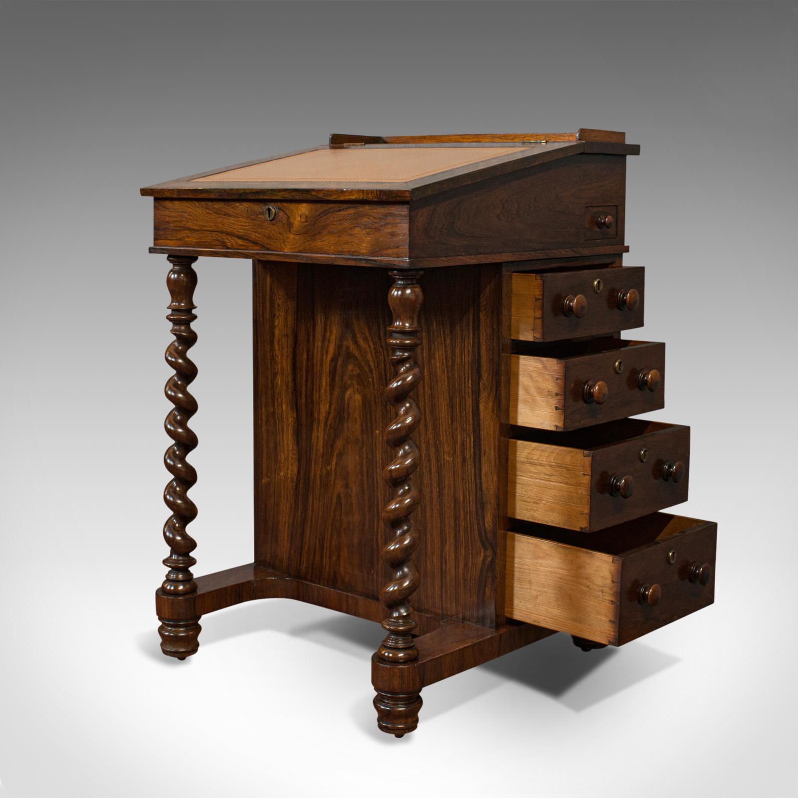 Antique Davenport, English, Rosewood, Satinwood, Writing Desk, circa 1880 In Good Condition In Hele, Devon, GB