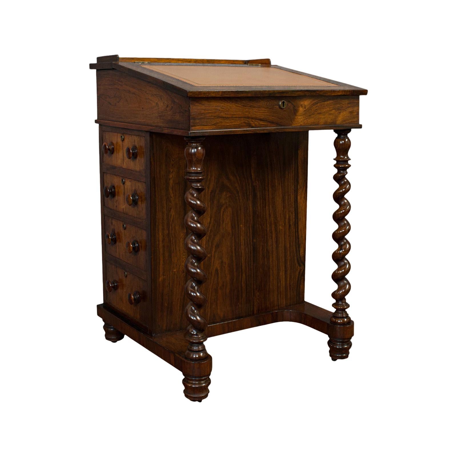 Antique Davenport, English, Rosewood, Satinwood, Writing Desk, circa 1880