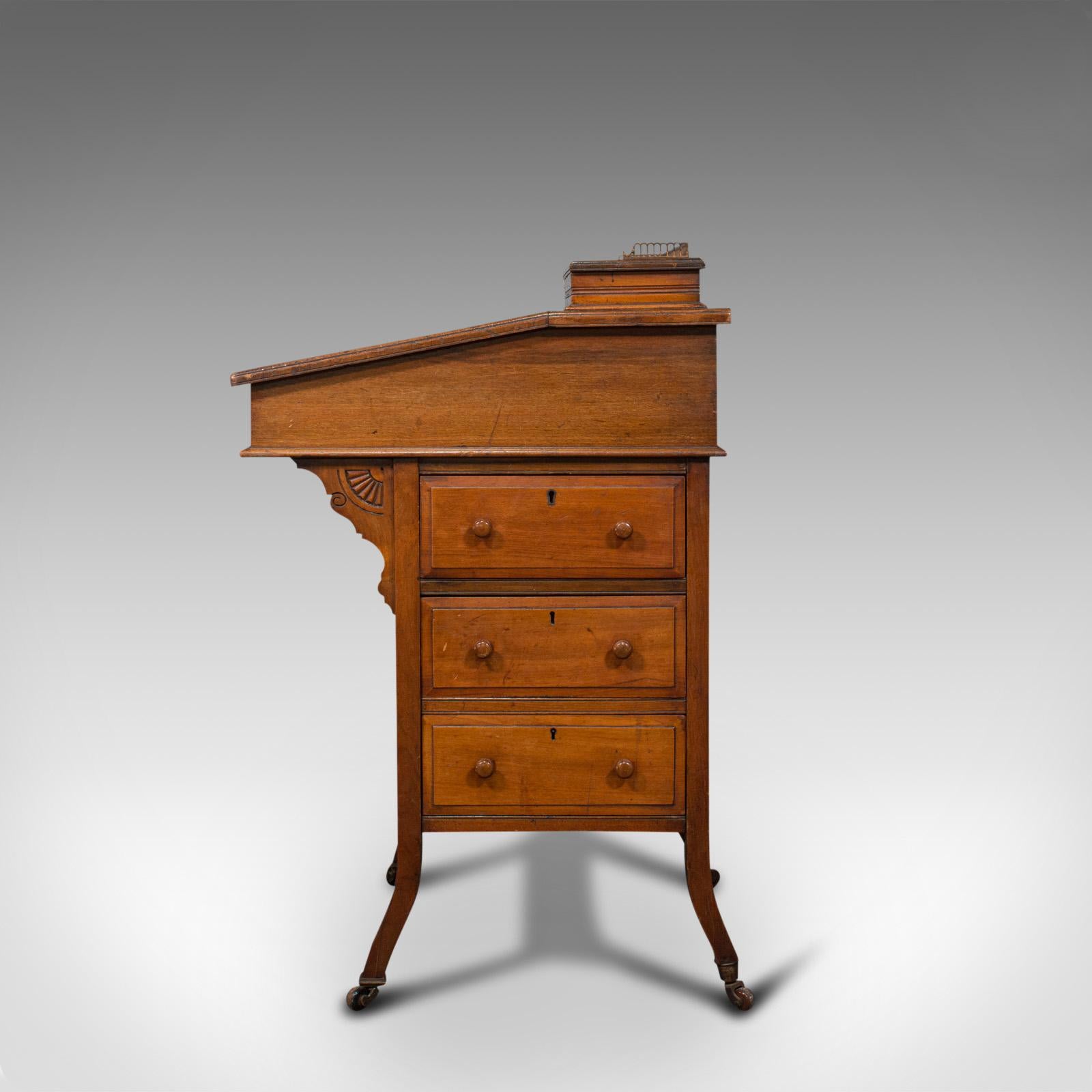 Antique Davenport, English Walnut, Bird's-Eye Maple Writing Desk, Victorian In Good Condition In Hele, Devon, GB