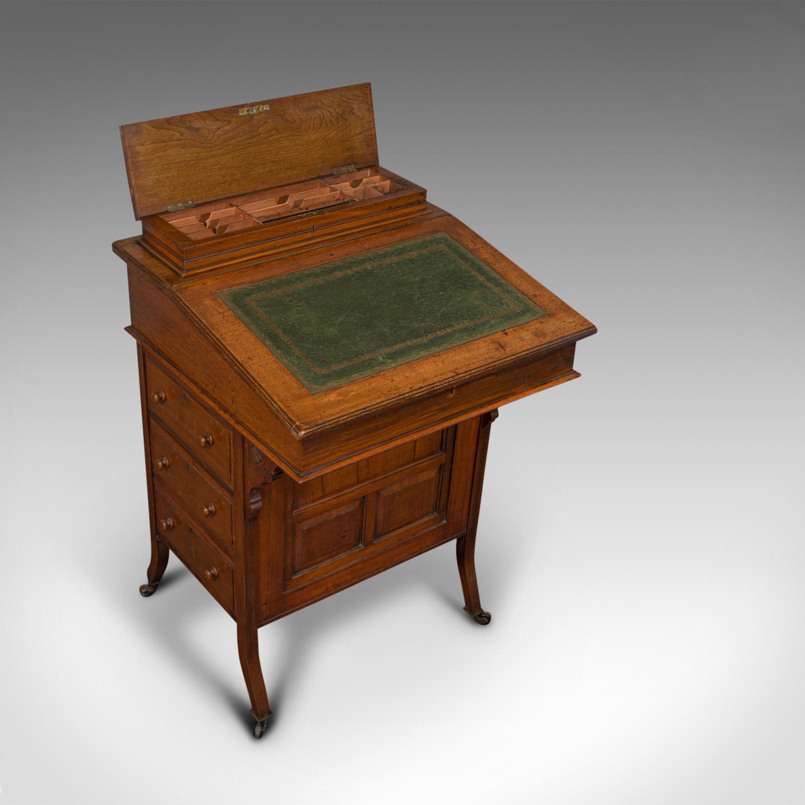 Antique Davenport, English Walnut, Bird's-Eye Maple Writing Desk, Victorian 1