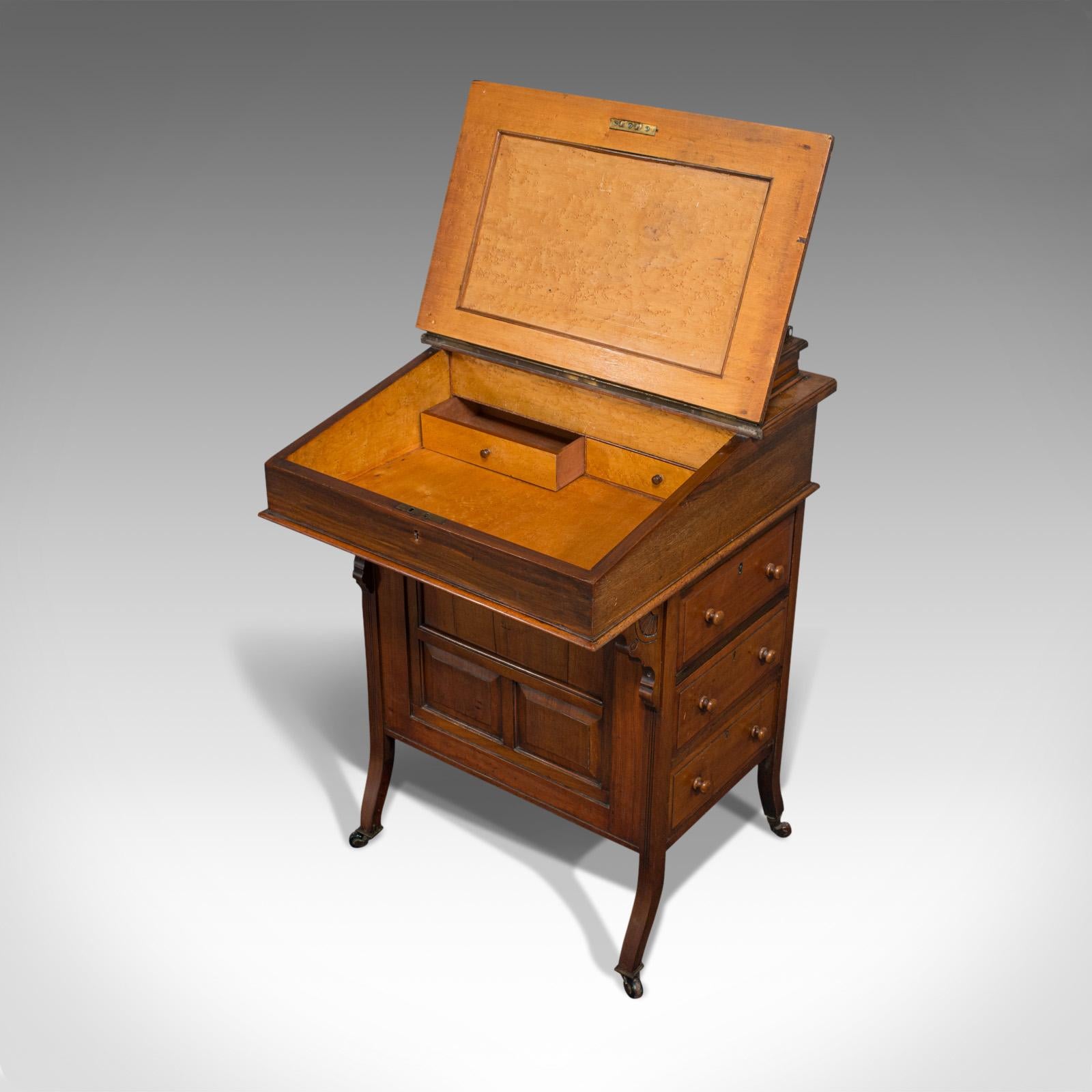 Antique Davenport, English Walnut, Bird's-Eye Maple Writing Desk, Victorian 2