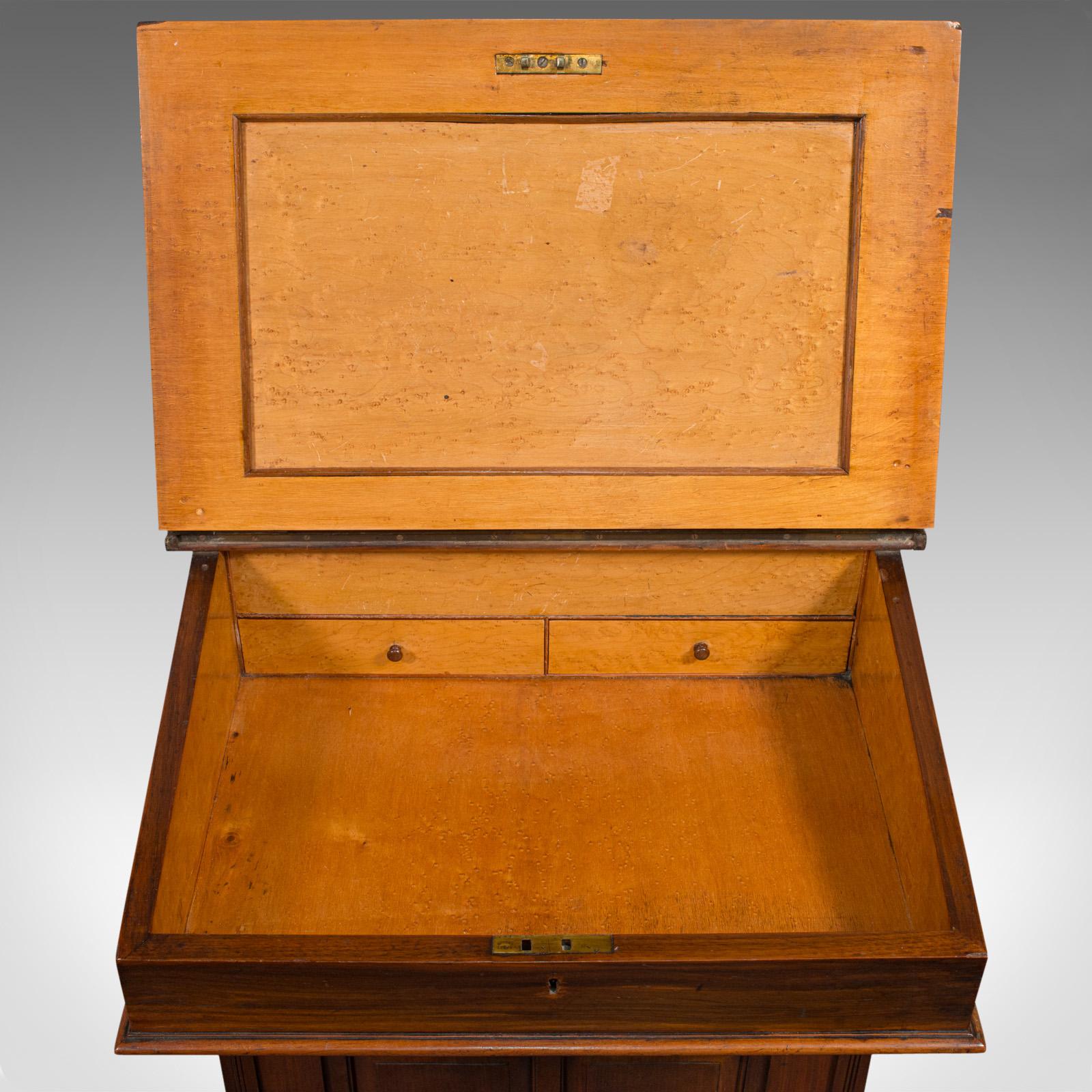 Antique Davenport, English Walnut, Bird's-Eye Maple Writing Desk, Victorian 4