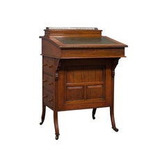 Antique Davenport, English Walnut, Bird's-Eye Maple Writing Desk, Victorian