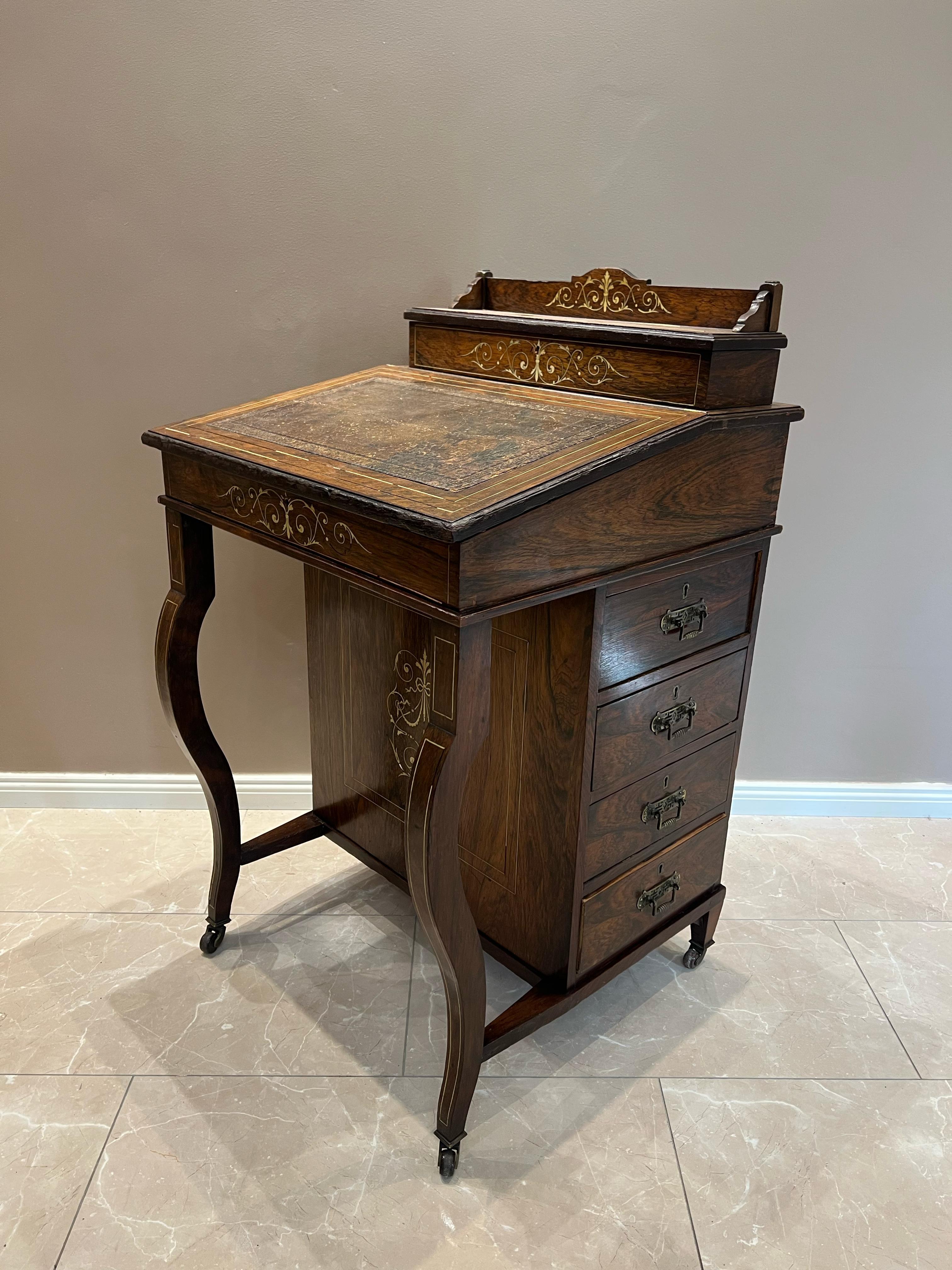 Antico scrittoio Davenport del XIX secolo Biedermeier con intarsi in oro del 1830 circa in vendita 1