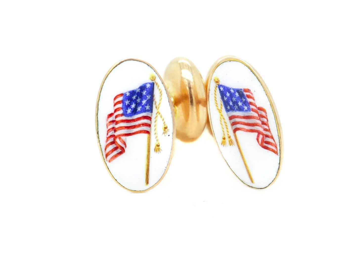 Antike Day, Clark & Co. 14k Gold & Emaille Amerikanische Flagge Patriotische Manschettenknöpfe im Angebot 9