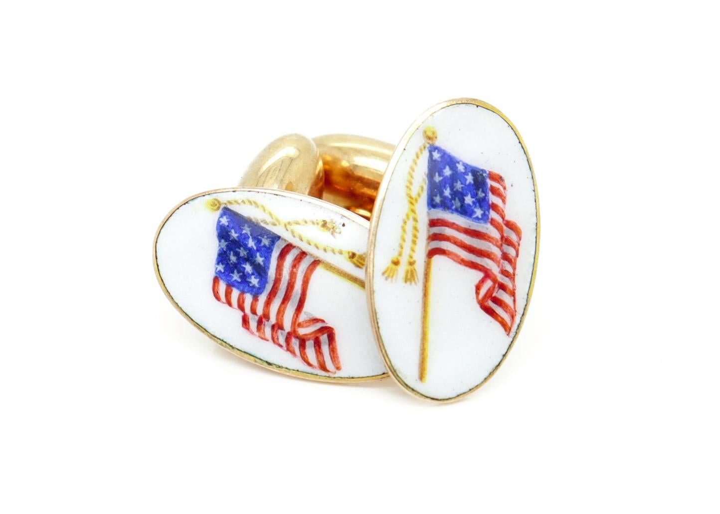 Antique Day, Clark & Co. 14k Gold & Enamel American Flag Patriotic Cufflinks For Sale 9