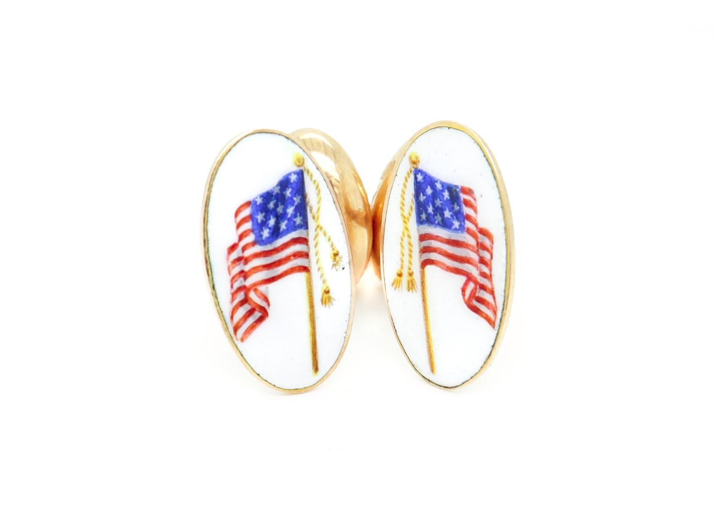 Antique Day, Clark & Co. 14k Gold & Enamel American Flag Patriotic Cufflinks For Sale 10