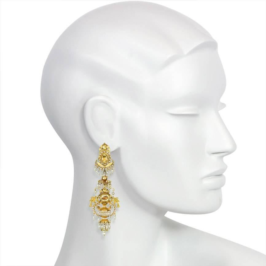 gold pearl chandelier earrings