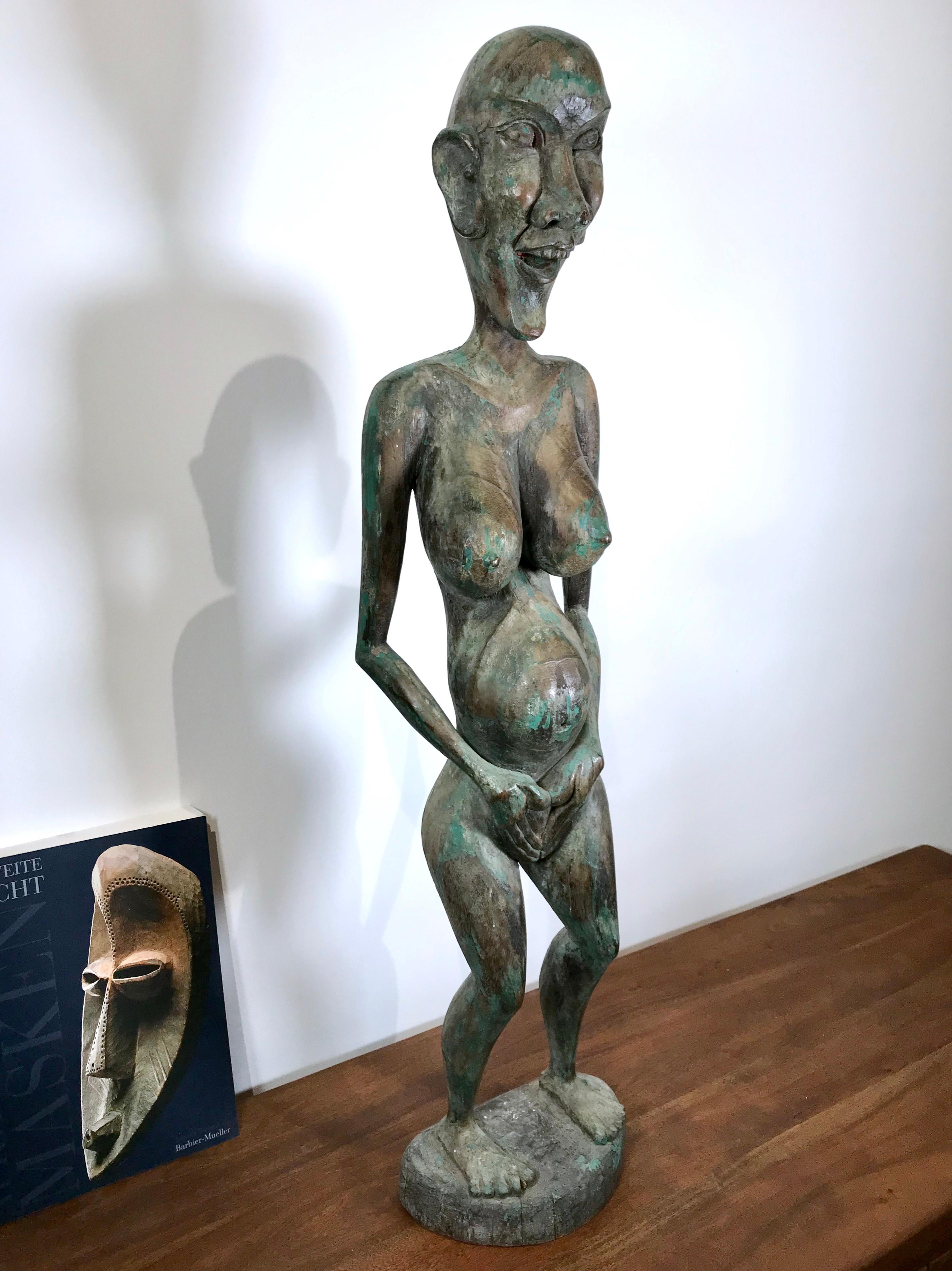 ANTIQUE SCULPTURE DE FERTILITE DAYAK SHAMAN STATUE EN BOIS DE FER KALIMANTAN BORNEO 94cm en vente 3