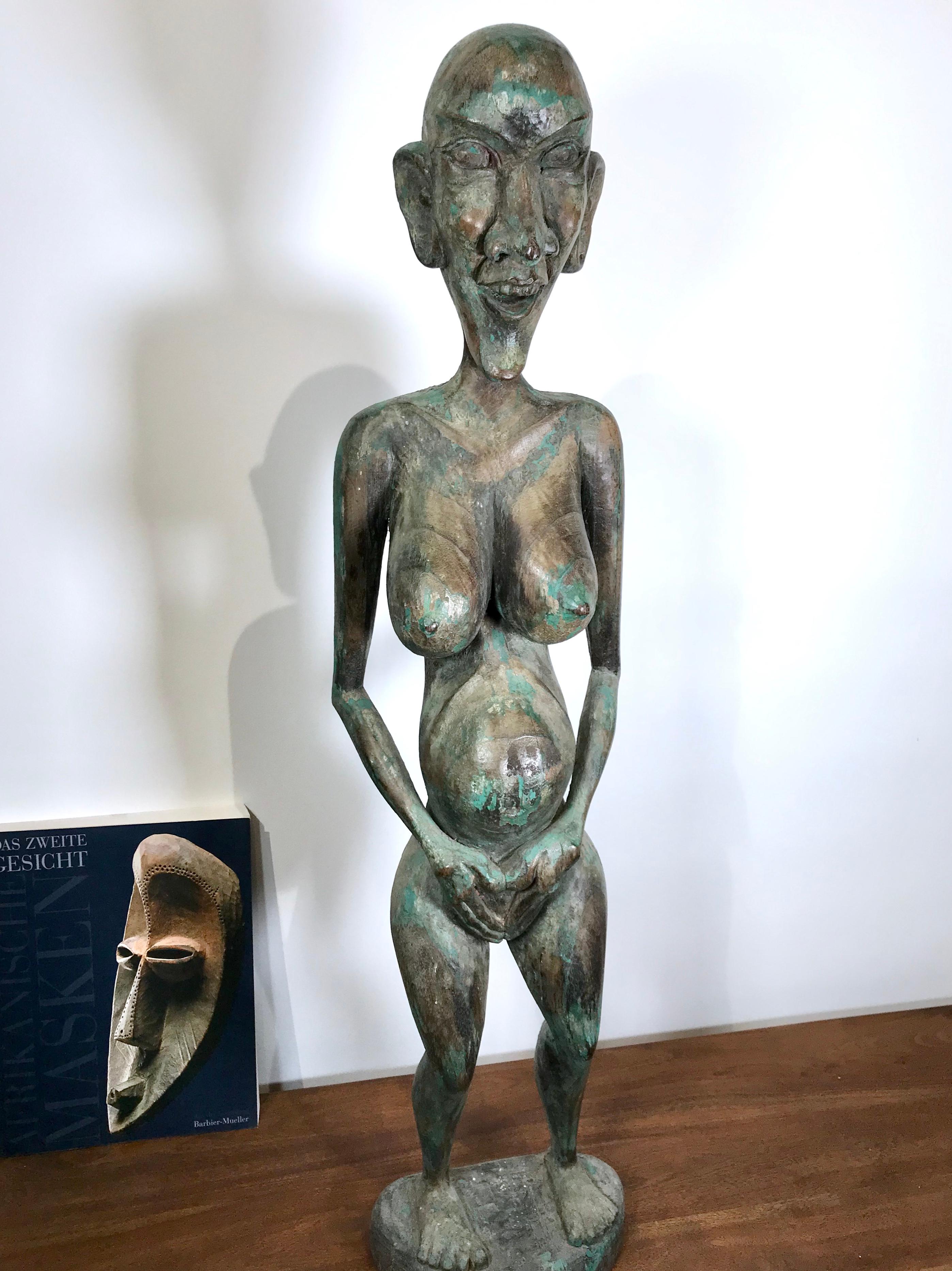 ANTIQUE SCULPTURE DE FERTILITE DAYAK SHAMAN STATUE EN BOIS DE FER KALIMANTAN BORNEO 94cm en vente 4