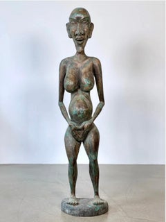 ANTIQUE DAYAK SHAMAN FERTILITY SCULPTURE STATUE IRON WOOD KALIMANTAN BORNEO 94cm