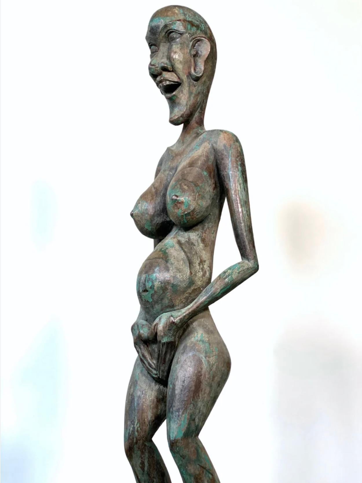 Sculpté ANTIQUE SCULPTURE DE FERTILITE DAYAK SHAMAN STATUE EN BOIS DE FER KALIMANTAN BORNEO 94cm en vente