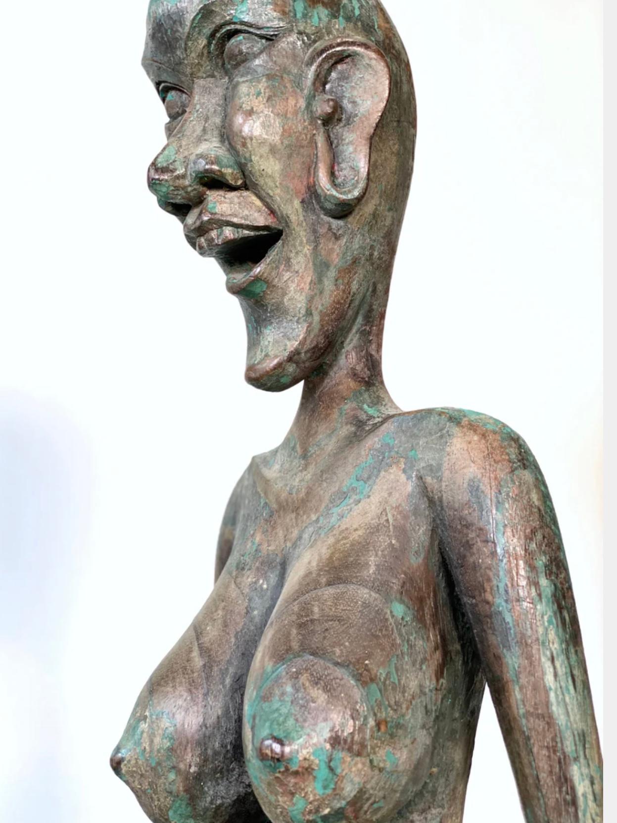 XIXe siècle ANTIQUE SCULPTURE DE FERTILITE DAYAK SHAMAN STATUE EN BOIS DE FER KALIMANTAN BORNEO 94cm en vente