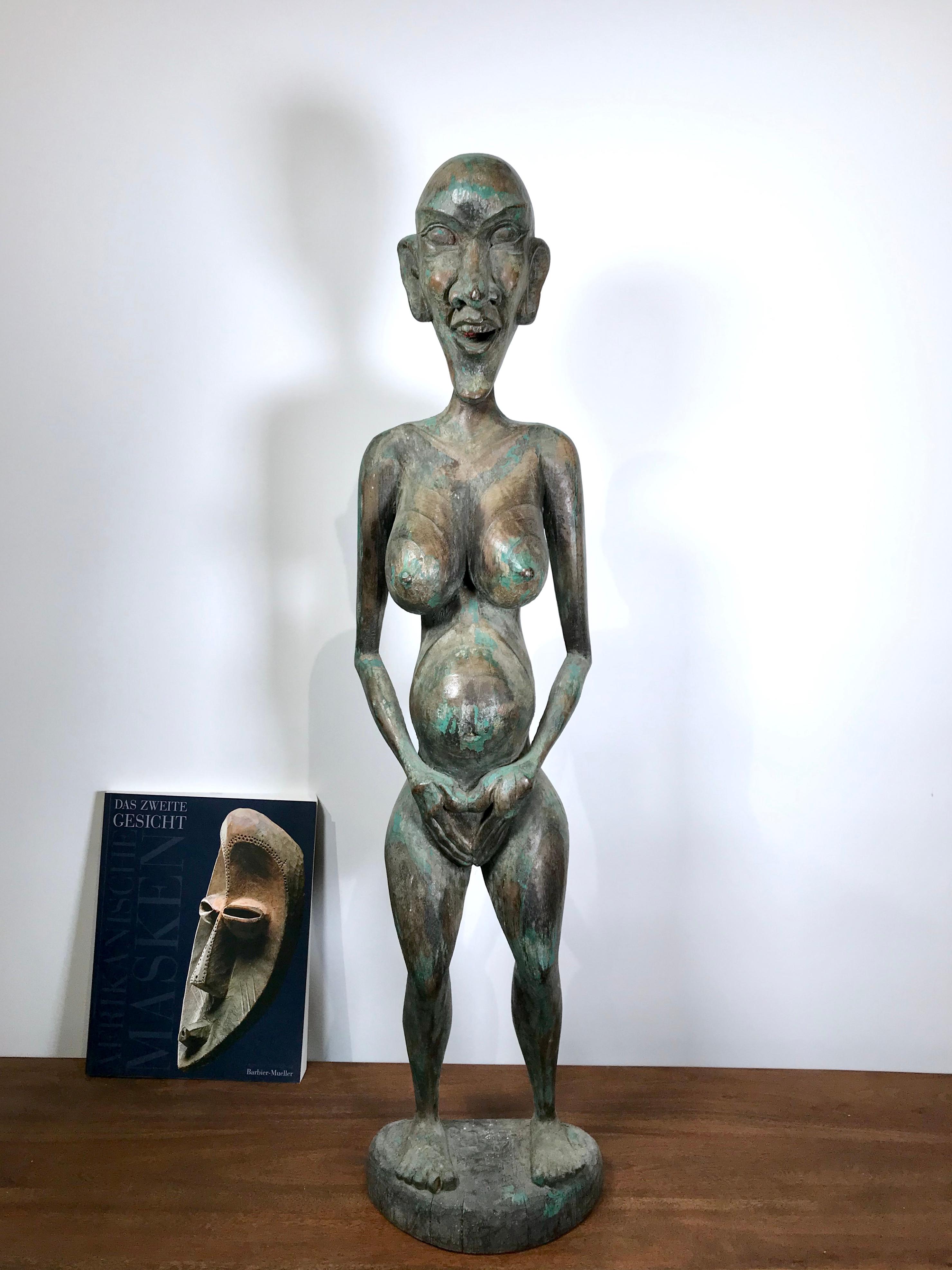 ANTIQUE SCULPTURE DE FERTILITE DAYAK SHAMAN STATUE EN BOIS DE FER KALIMANTAN BORNEO 94cm en vente 2