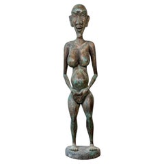 ANTIQUE DAYAK SHAMAN FERTILITY STATUE IRON WOOD KALIMANTAN BORNEO 94cm