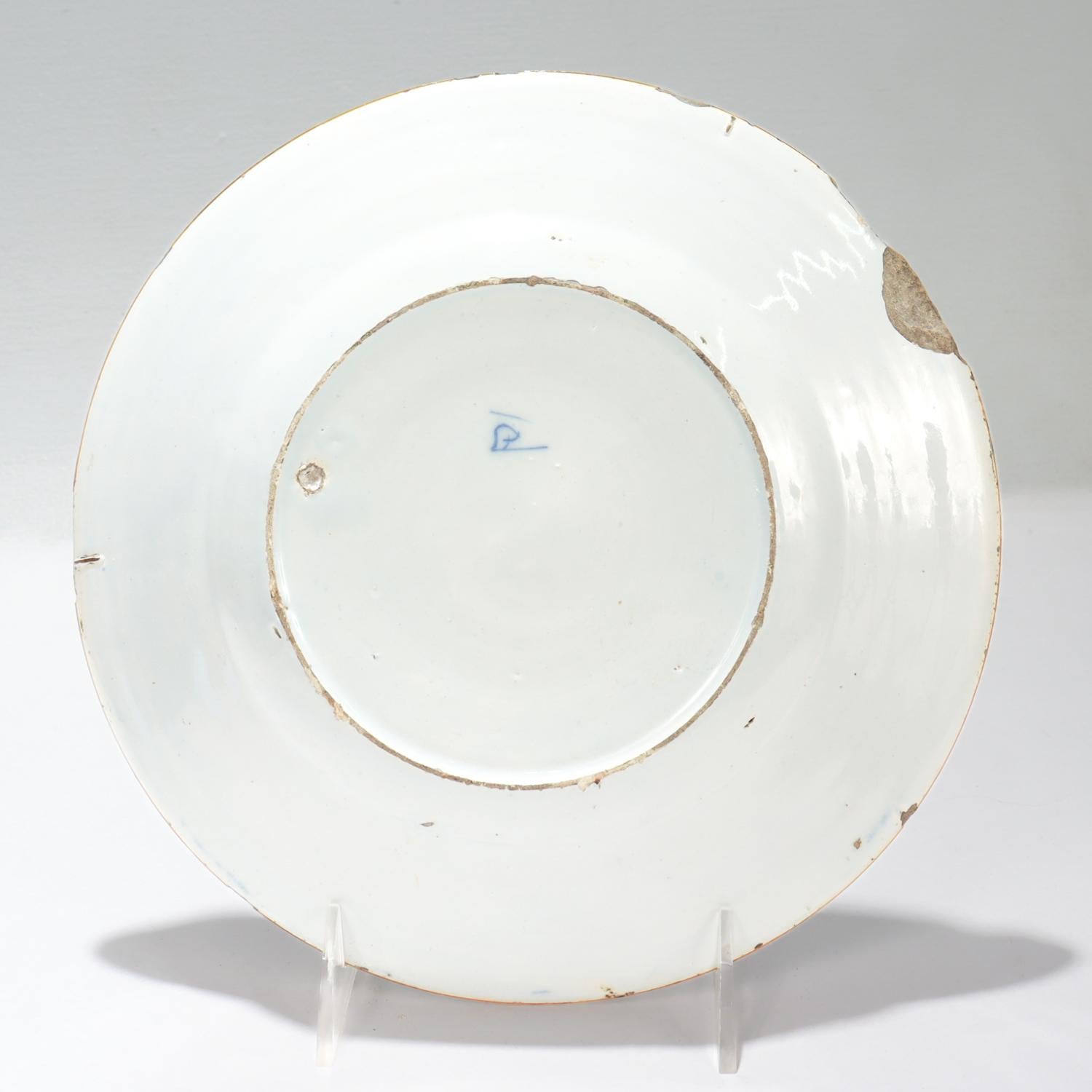 Antiguo plato de cerámica De Porceleyne Bijl Chinese Garden Chinoiserie Dutch Delft siglo XVIII en venta