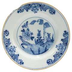 Antiguo plato de cerámica De Porceleyne Bijl Chinese Garden Chinoiserie Dutch Delft