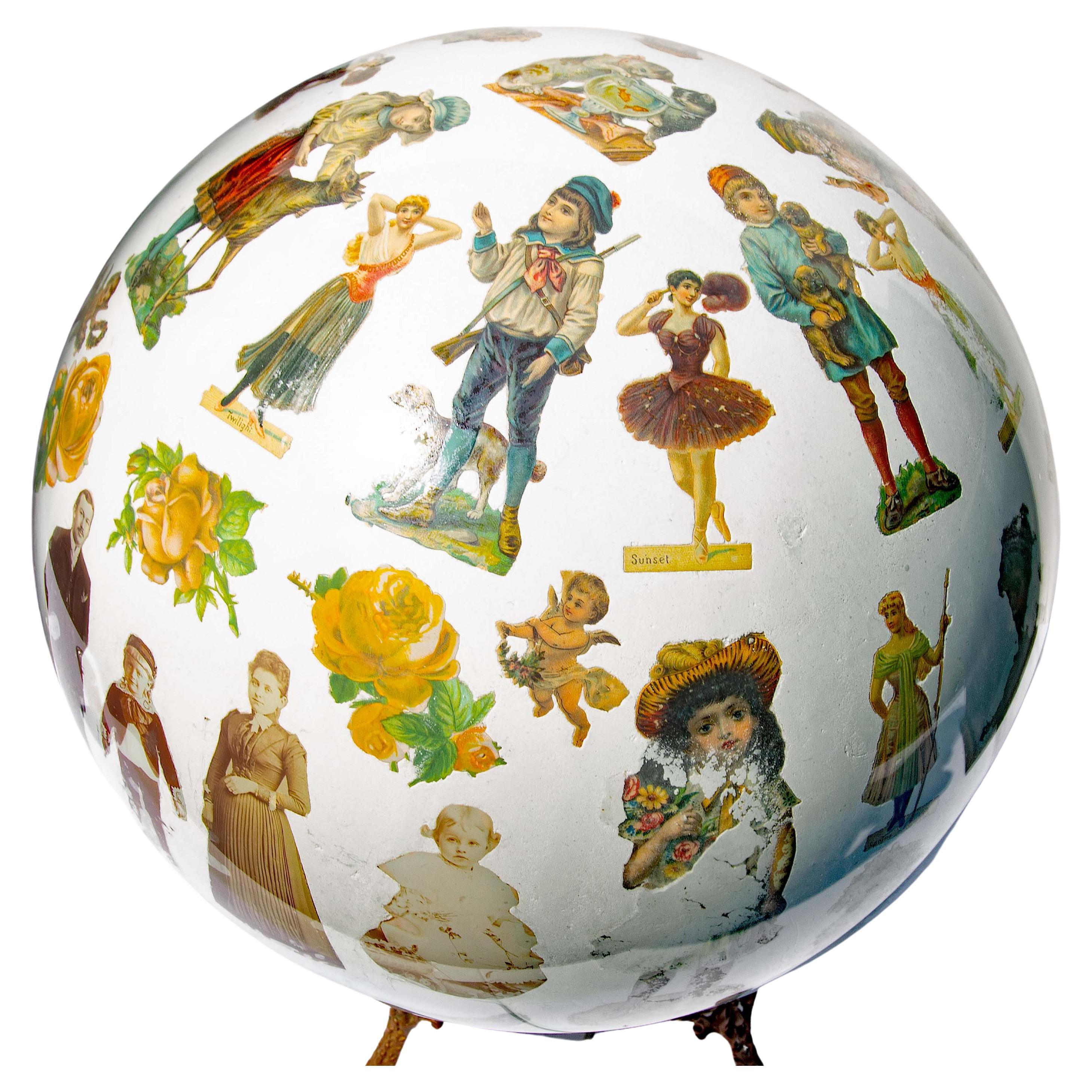 Antique Decalcomania or Potichomania Blown Glass Globe Early Photograph For Sale 1
