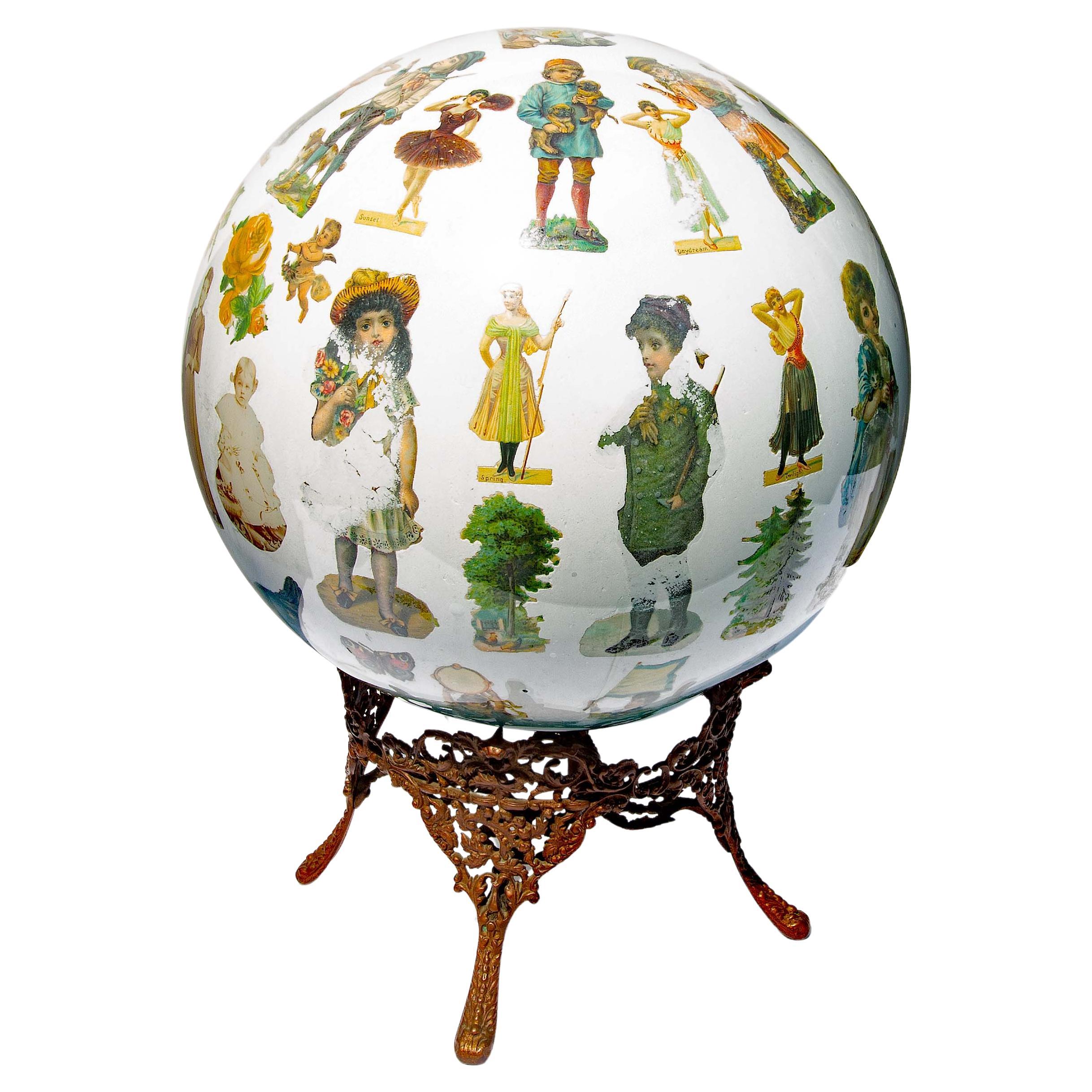 Antique Decalcomania or Potichomania Blown Glass Globe Early Photograph For Sale 4