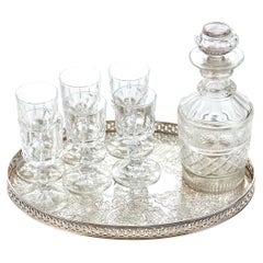 Antique Decanter Drinks Set on Silver Plated Tray