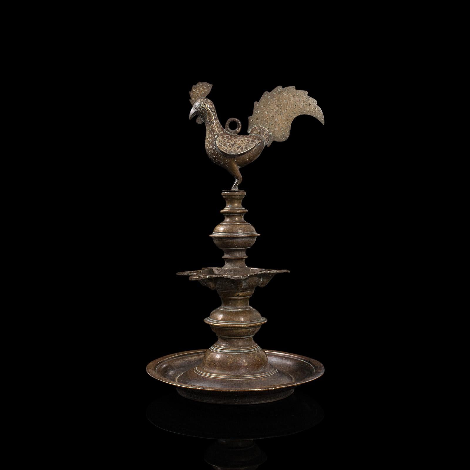 Antique Deccan Oil Lamp, Indian, Bronze, Hamsa, Bird, Late 19th Century In Good Condition For Sale In Hele, Devon, GB